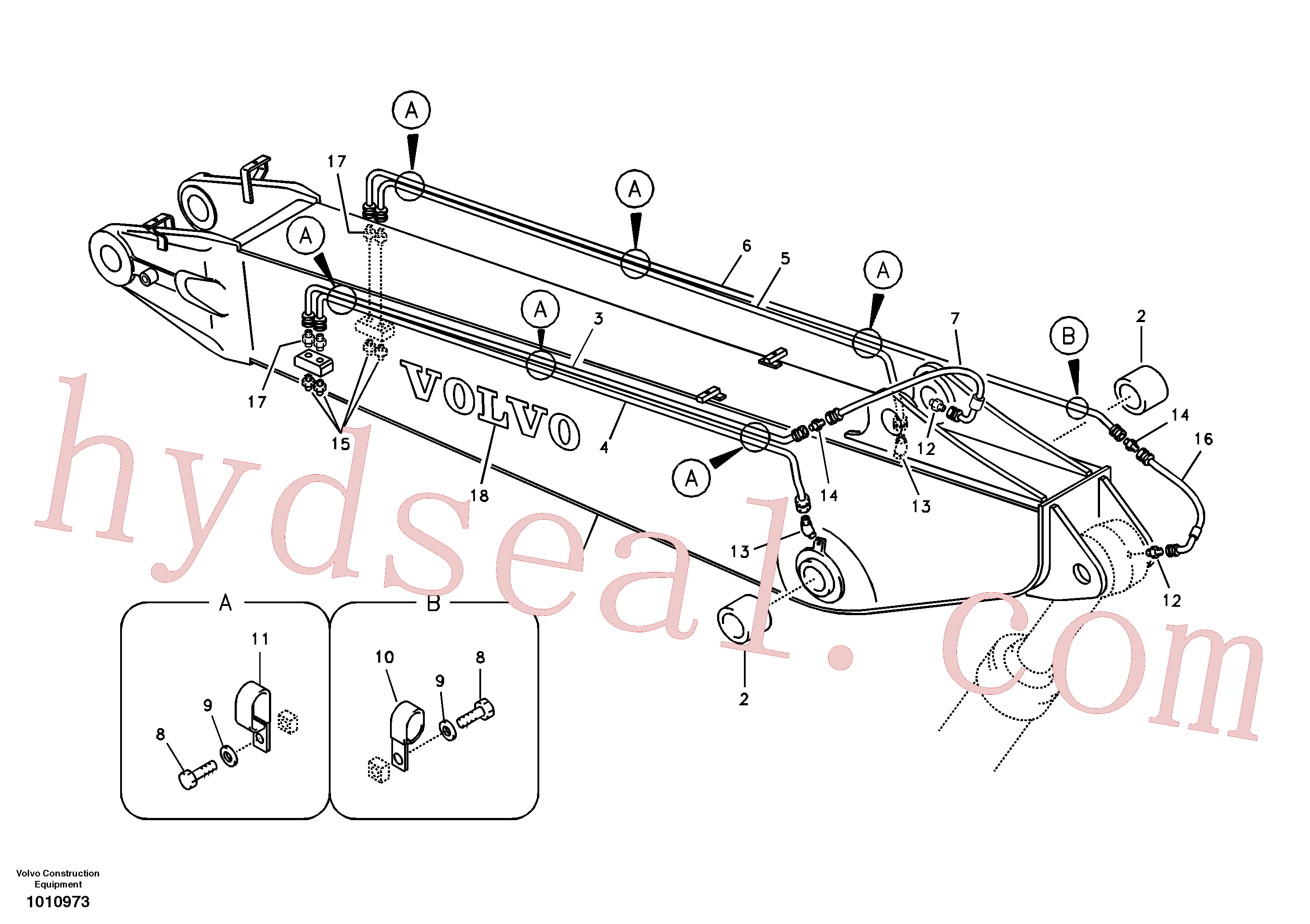VOE14562721 for Volvo Boom and grease piping, adjustable 2nd(1010973 assembly)