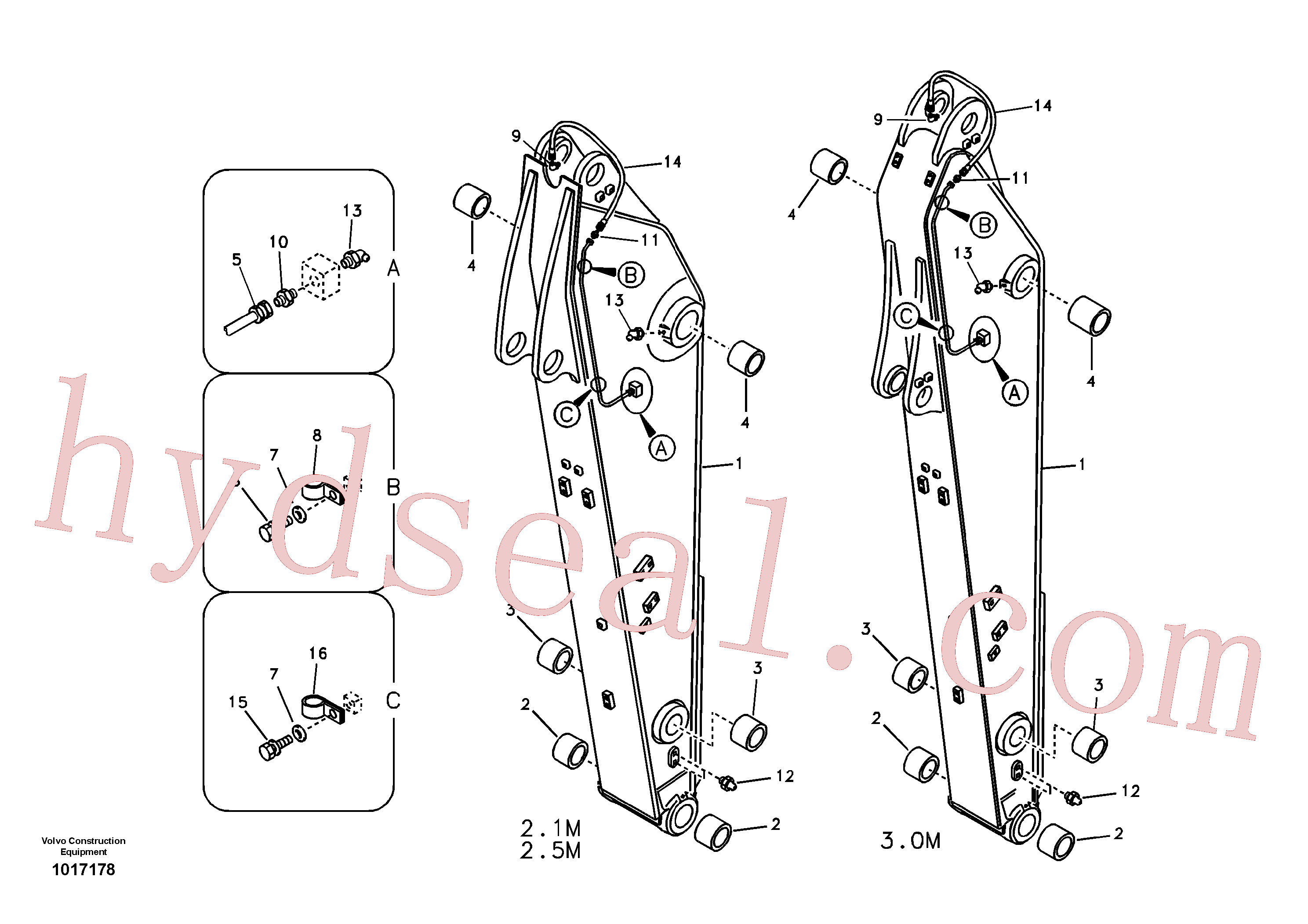 VOE14532610 for Volvo Dipper arm and grease piping with piping seat(1017178 assembly)