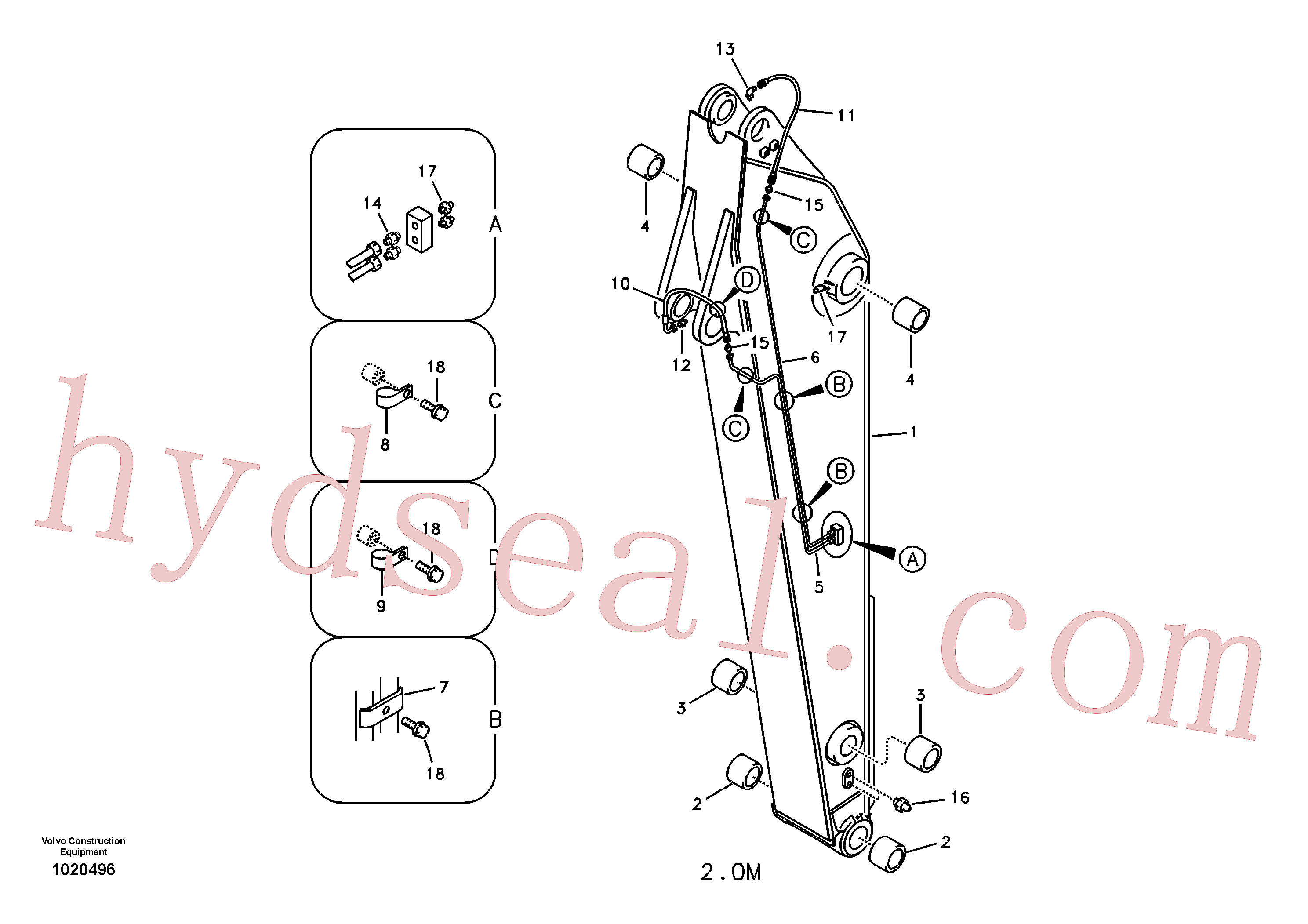 VOE14536580 for Volvo Dipper arm and grease piping with piping seat(1020496 assembly)