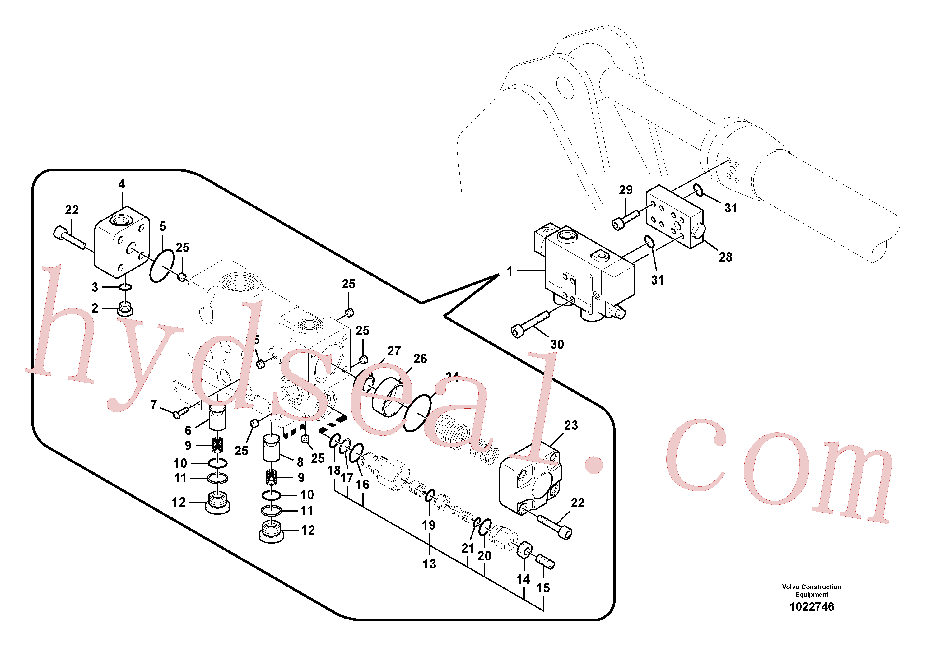 VOE14505579 for Volvo Working hydraulic, dipper arm rupture valve mount.(1022746 assembly)