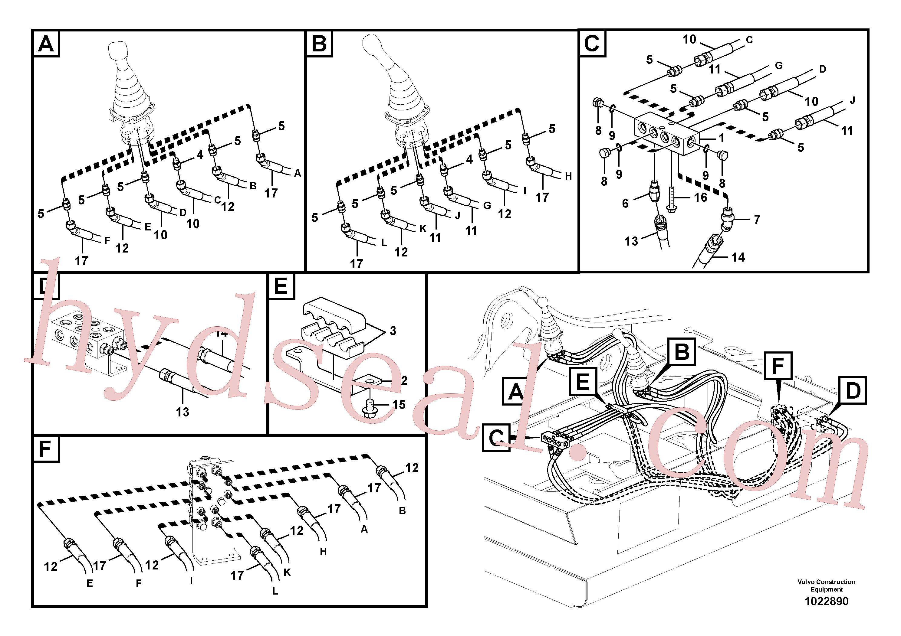 VOE14535471 for Volvo Servo system, control valve to remote control valve(1022890 assembly)