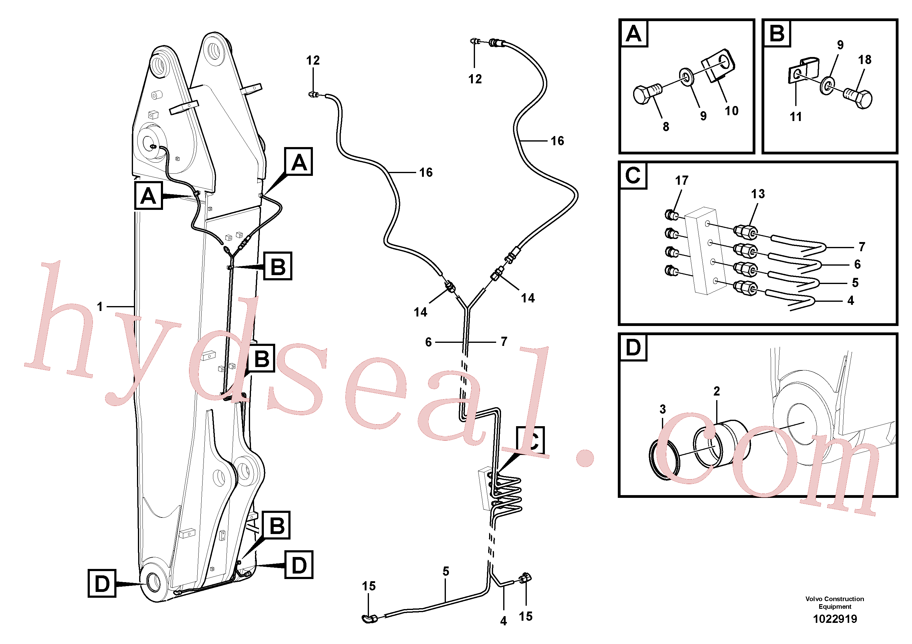 VOE14545843 for Volvo Boom and grease piping, adjustable 1st(1022919 assembly)