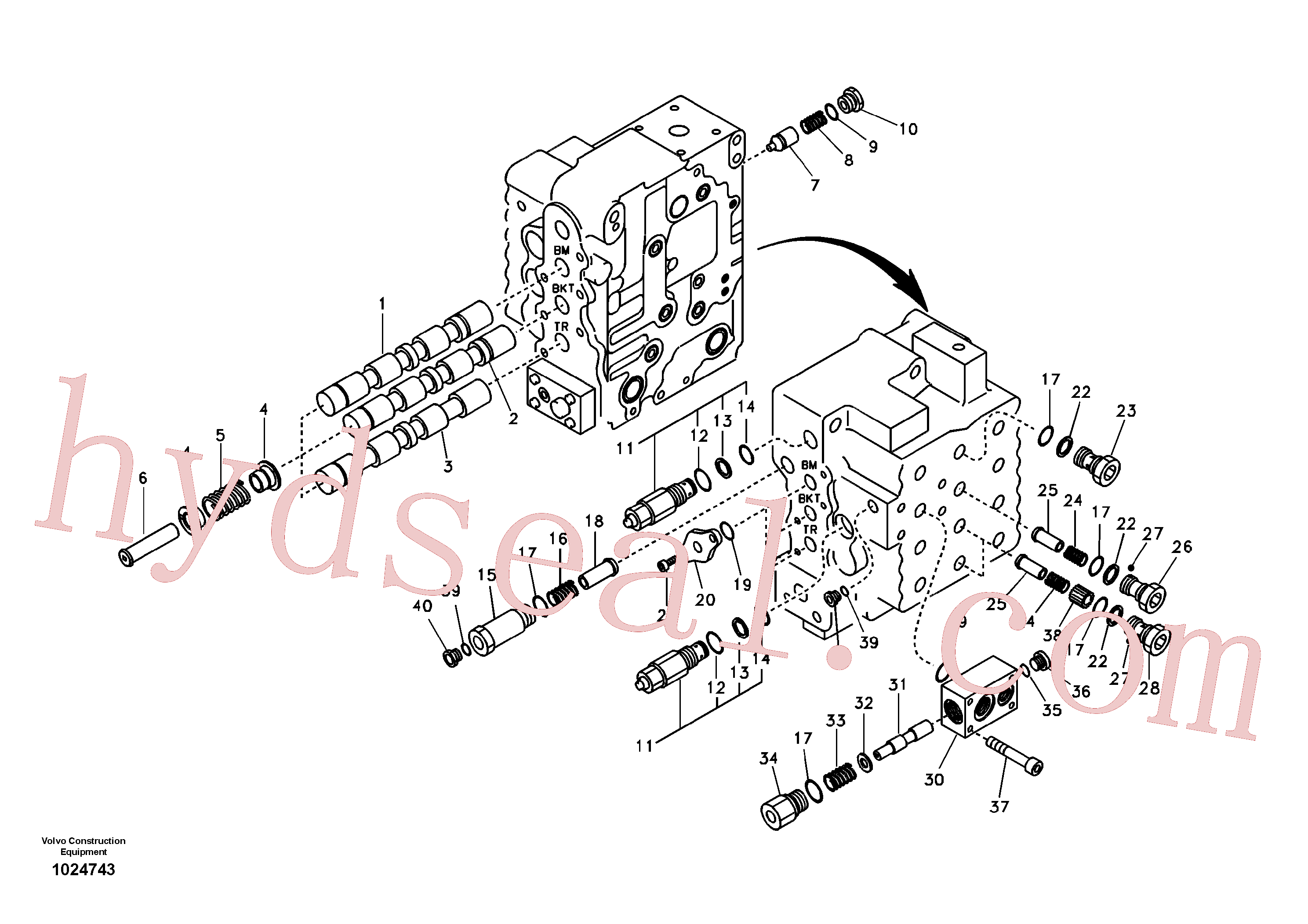 VOE994026 for Volvo Main control valve, boom and bucket and travel Rh(1024743 assembly)