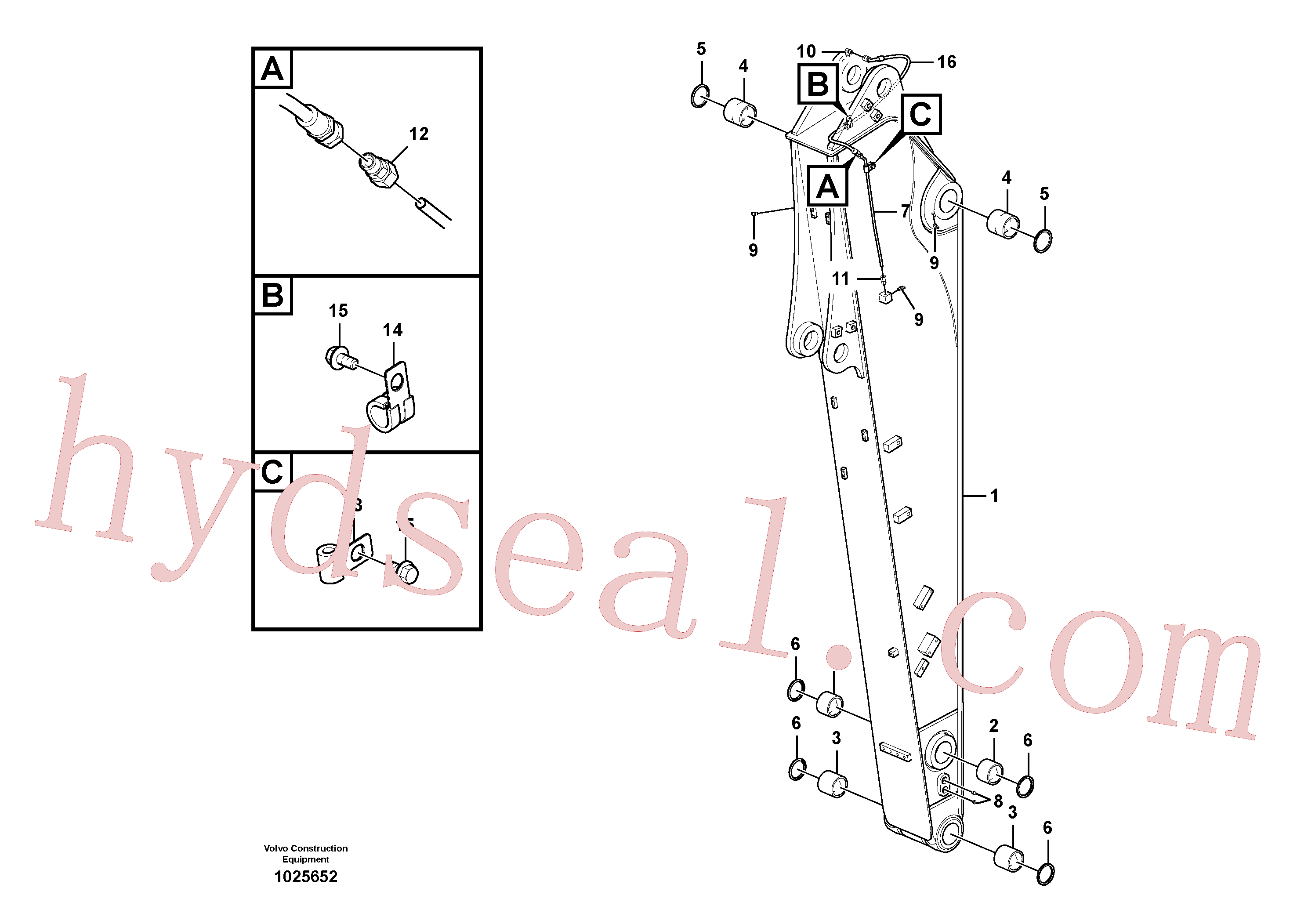 VOE14568163 for Volvo Dipper arm and grease piping with piping seat(1025652 assembly)