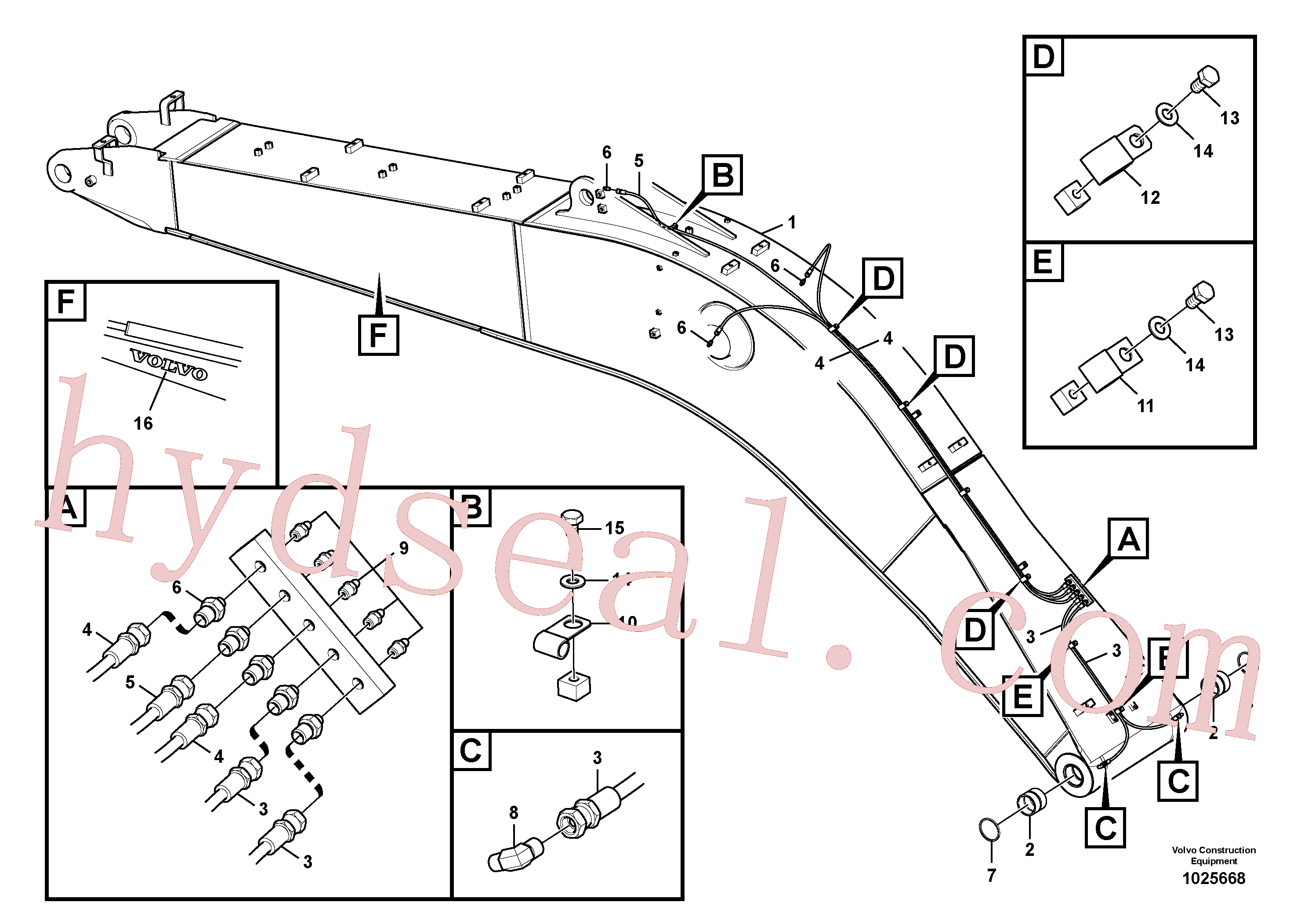 VOE14514447 for Volvo Boom and grease piping(1025668 assembly)