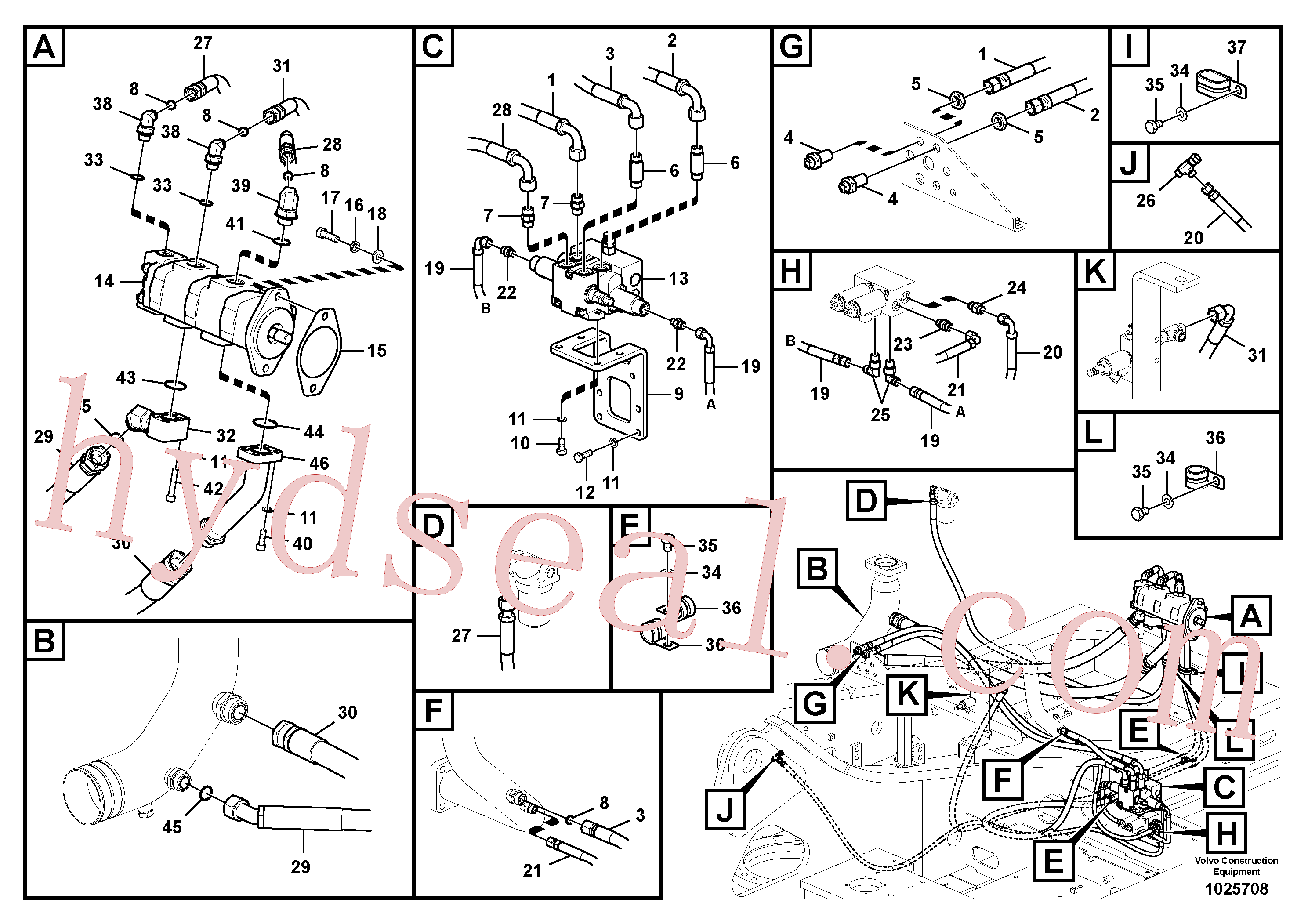 VOE938405 for Volvo Working hydraulic, slope and rotator on upper frame(1025708 assembly)