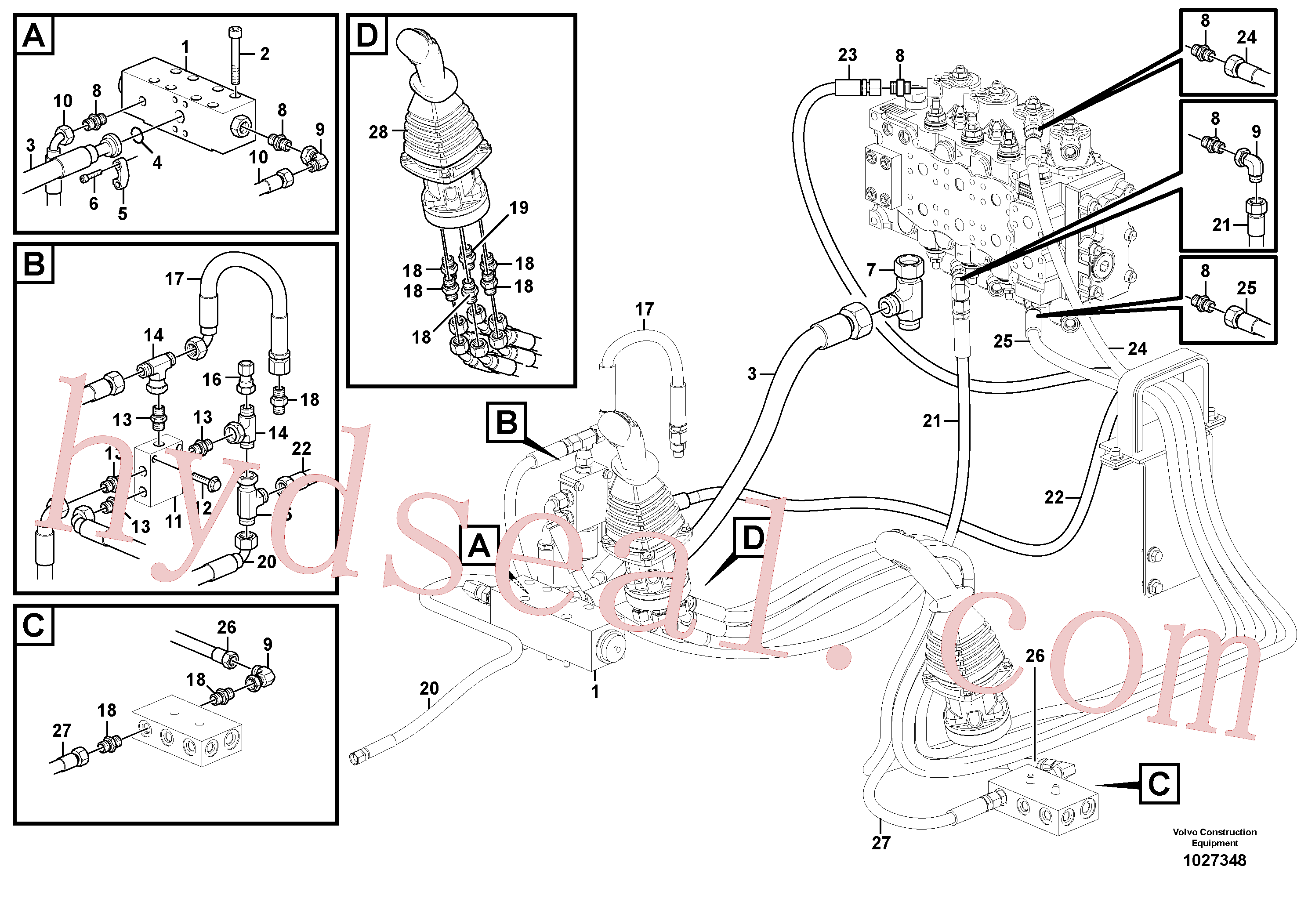 VOE936954 for Volvo Servo system, control valve to remote control valve(1027348 assembly)