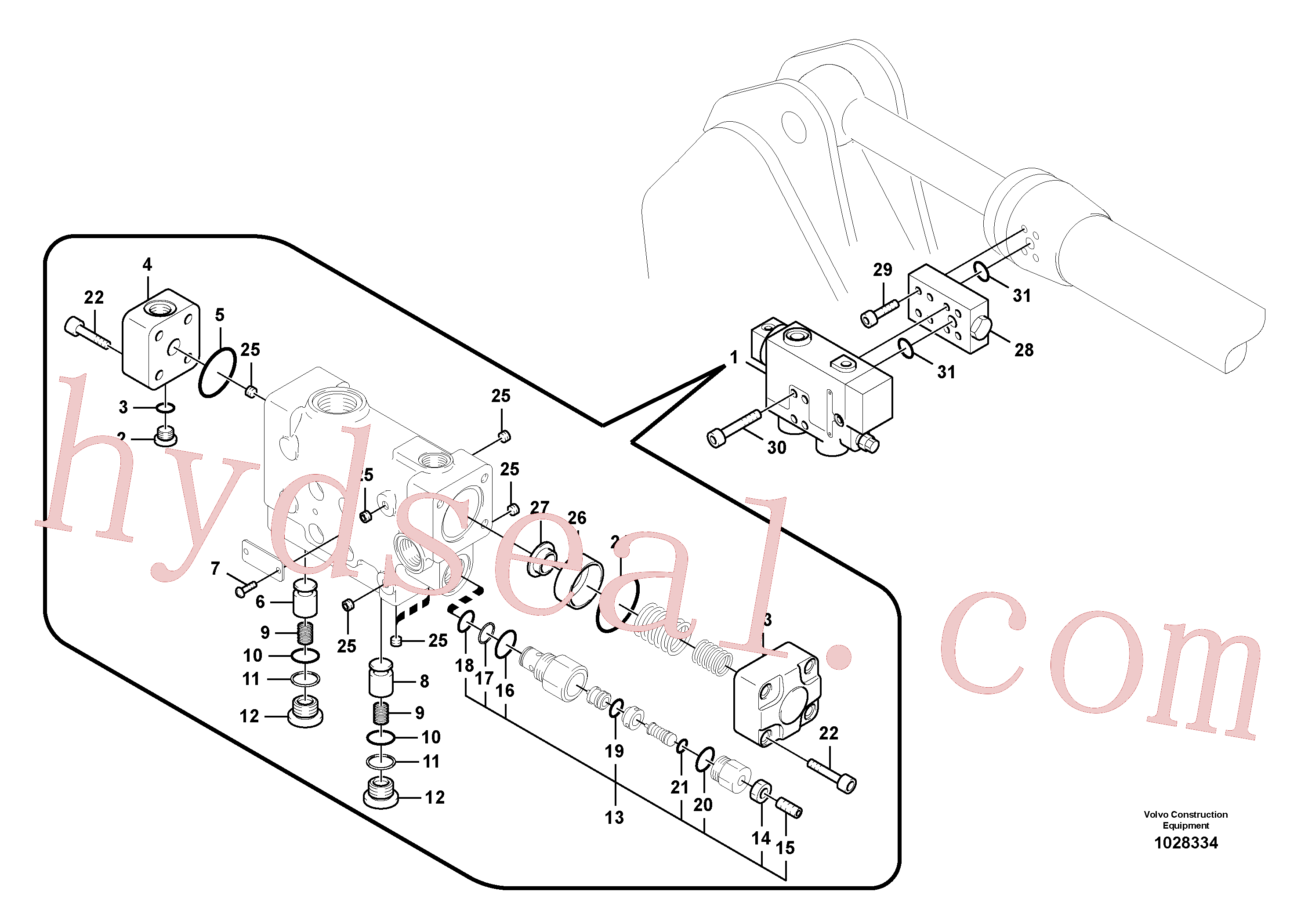 VOE14505579 for Volvo Working hydraulic, dipper arm rupture valve mount.(1028334 assembly)
