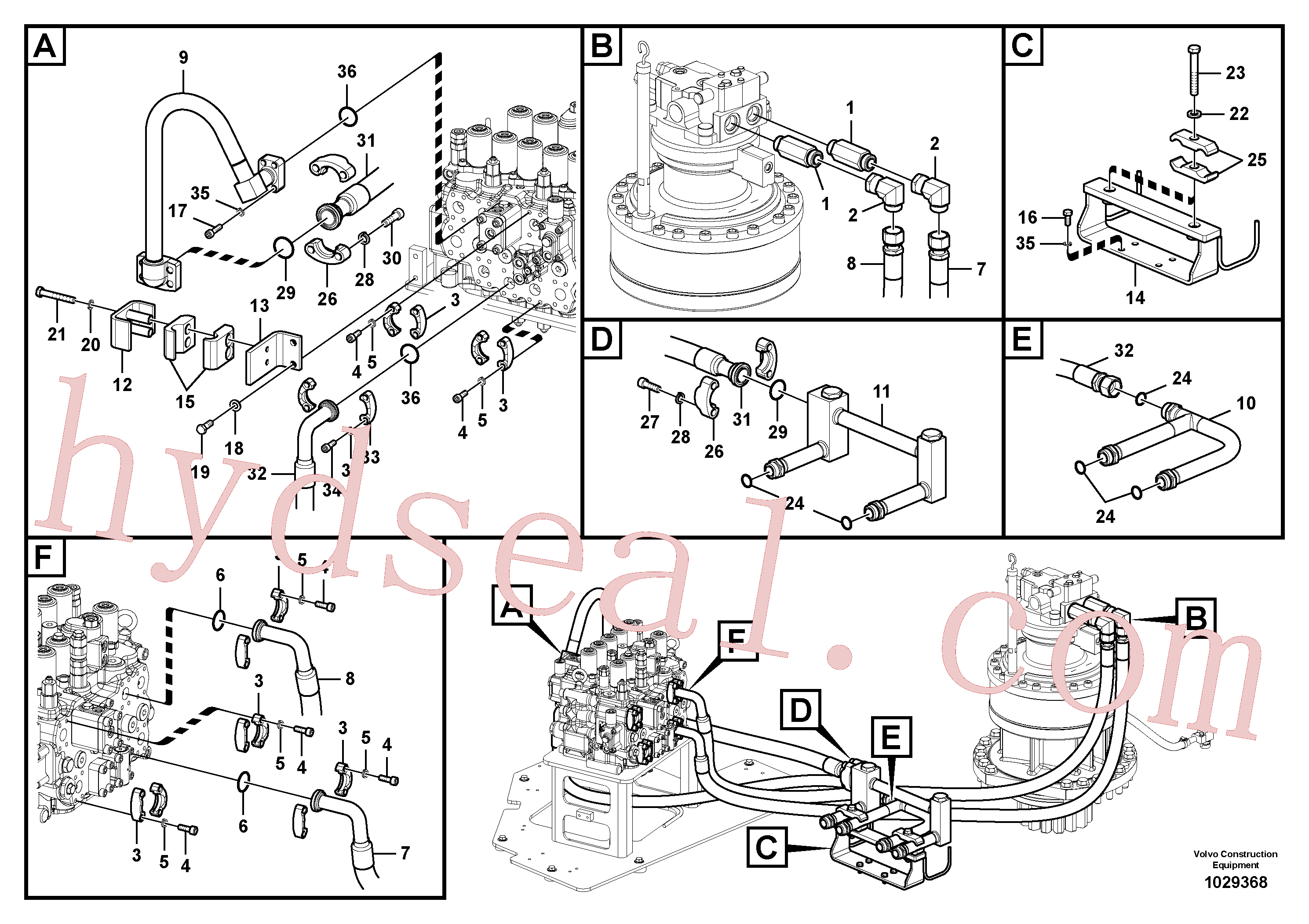 VOE15042704 for Volvo Hydraulic system, control valve to boom and swing(1029368 assembly)