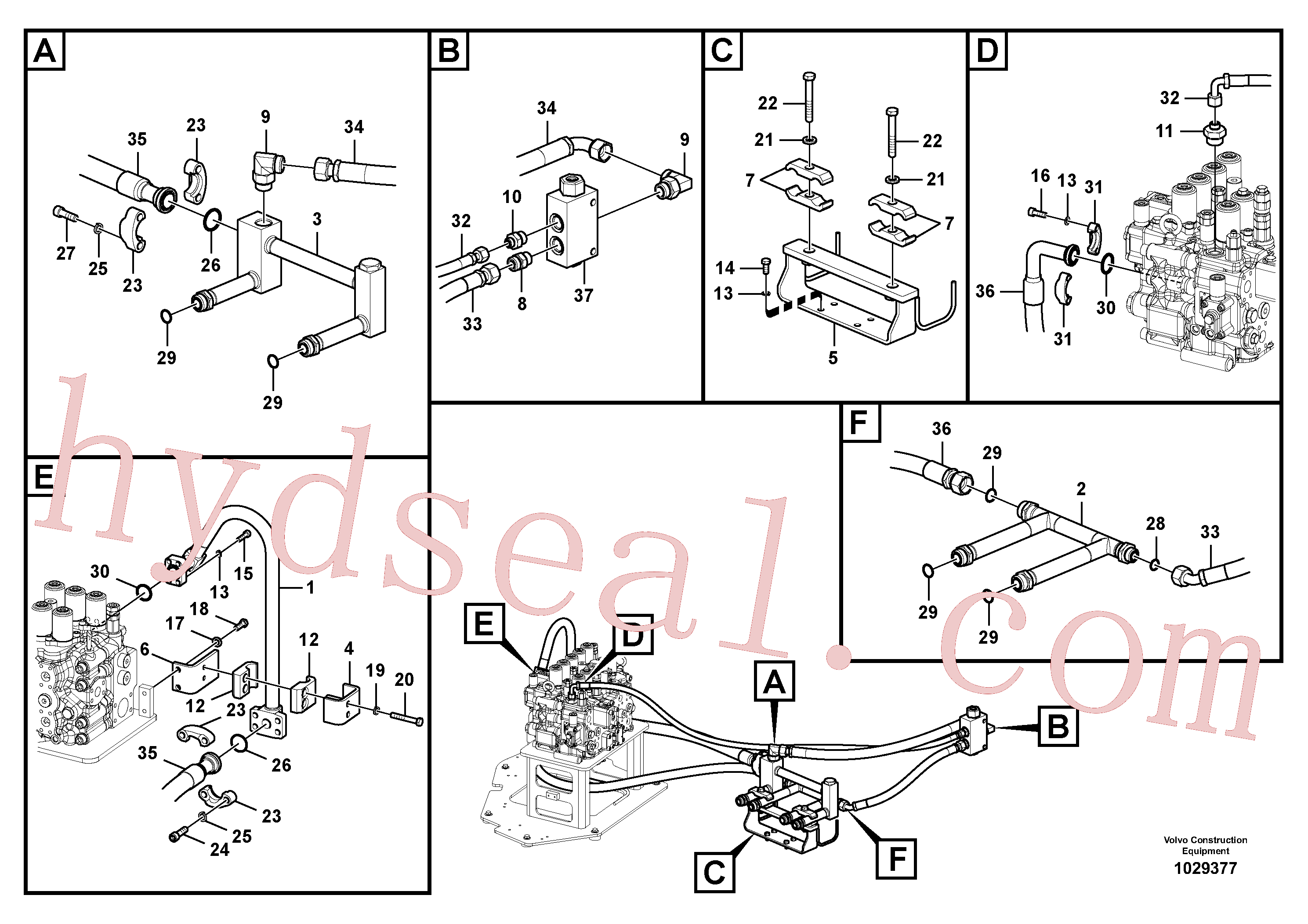 VOE937258 for Volvo Hydraulic system, control valve to boom and swing(1029377 assembly)