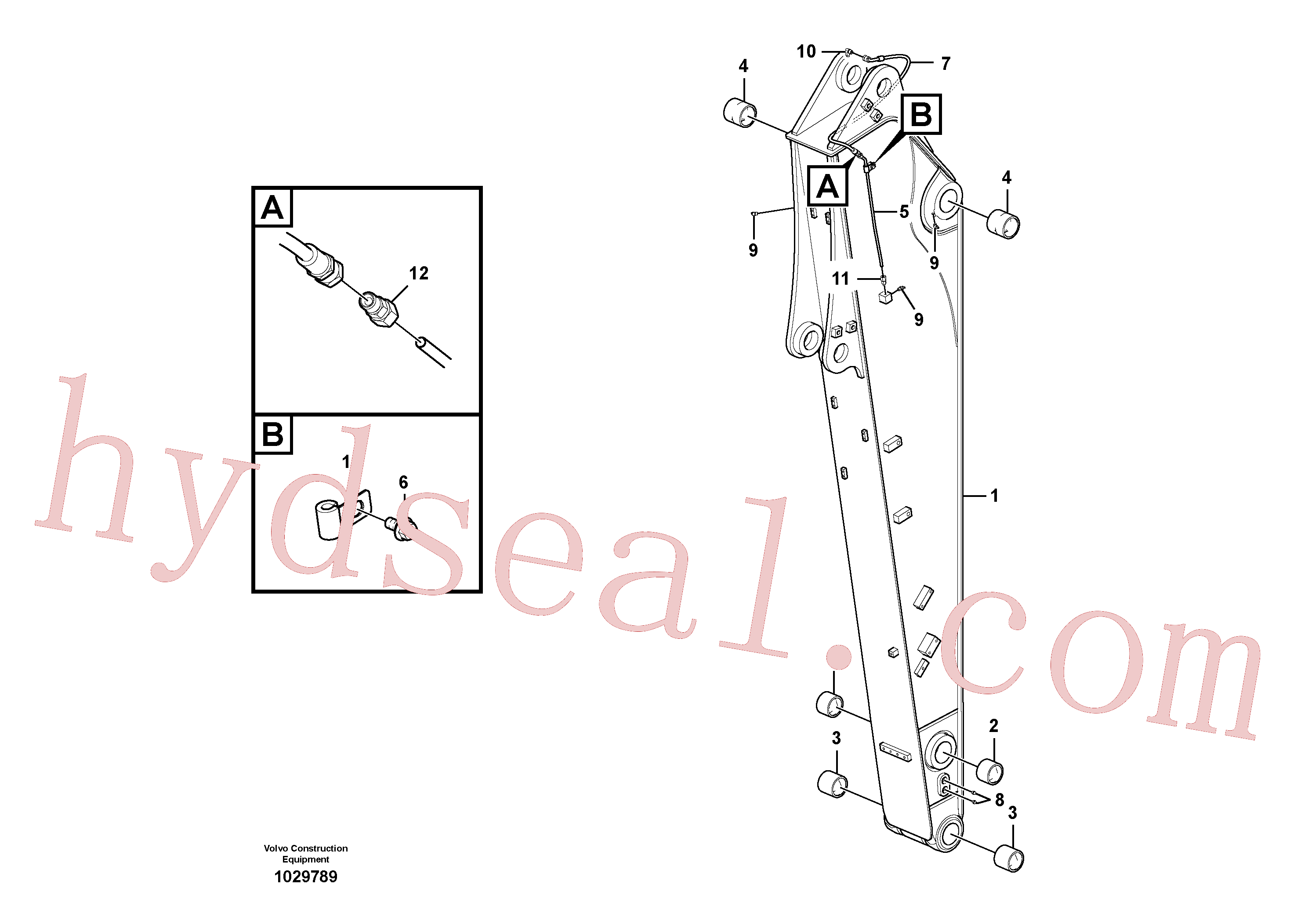 VOE14532610 for Volvo Dipper arm and grease piping with piping seat, long reach(1029789 assembly)
