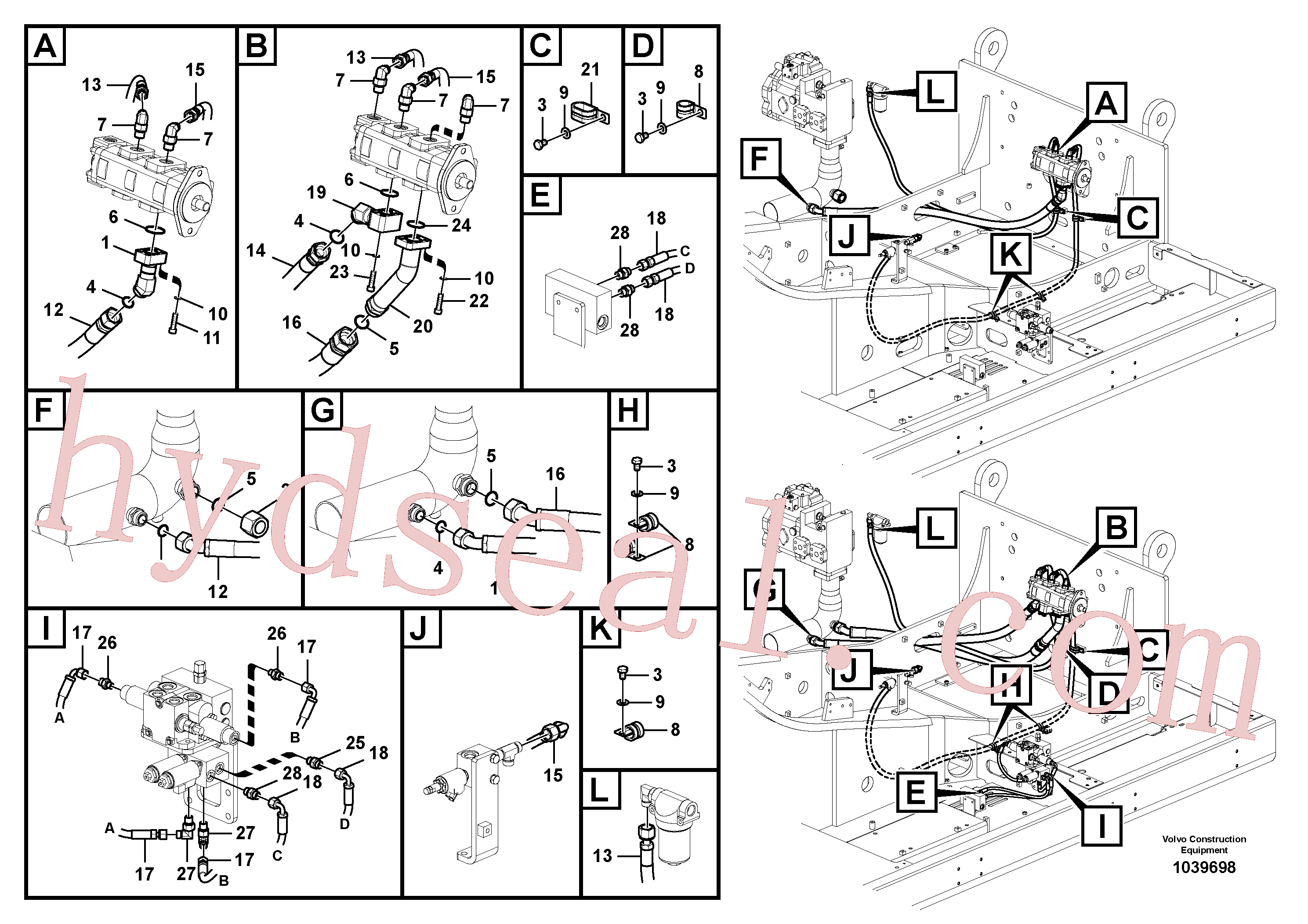 VOE938405 for Volvo Working hydraulic, slope and rotator on upper frame(1039698 assembly)