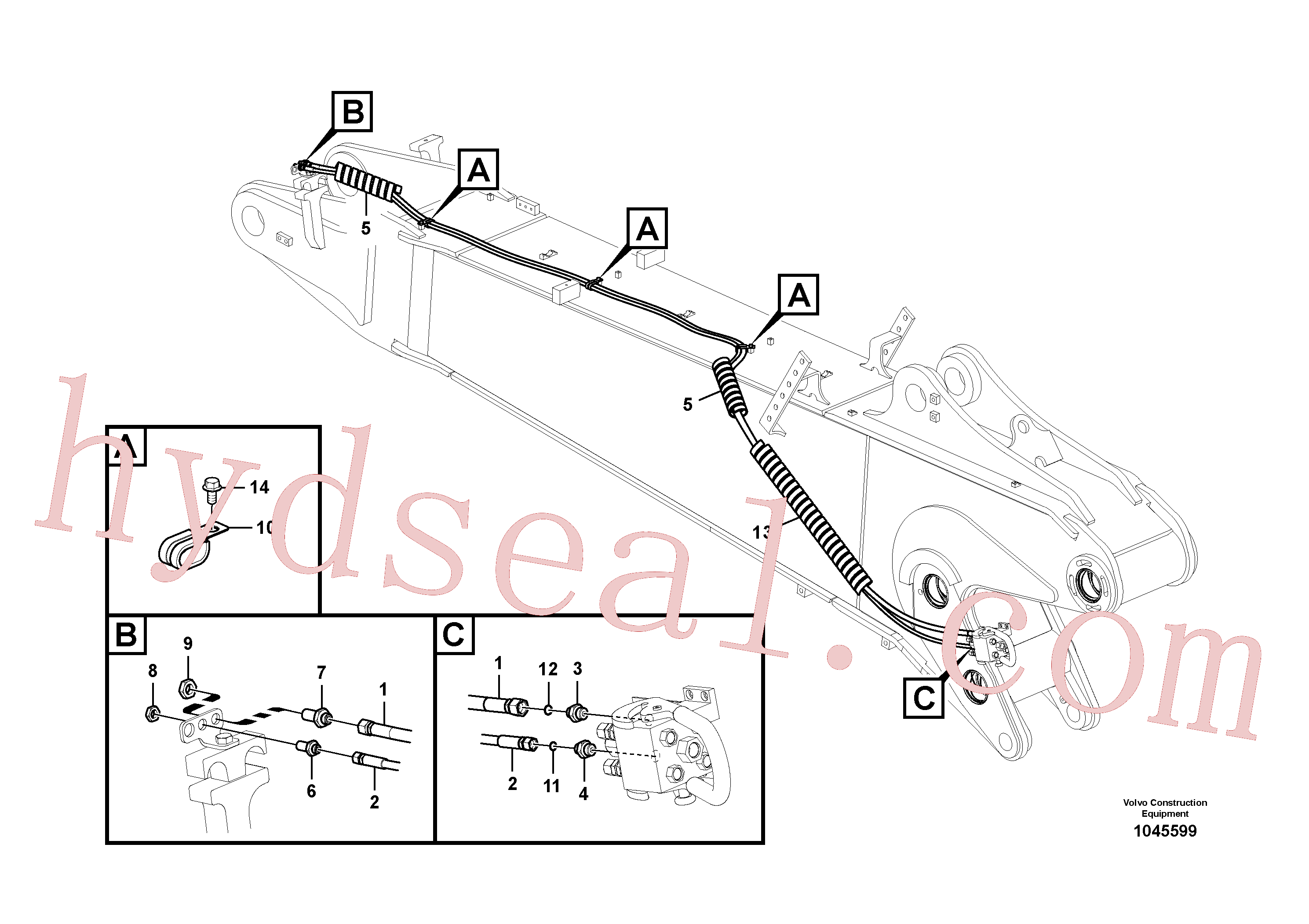 VOE938227 for Volvo Working hydraulic, quick fit on boom(1045599 assembly)