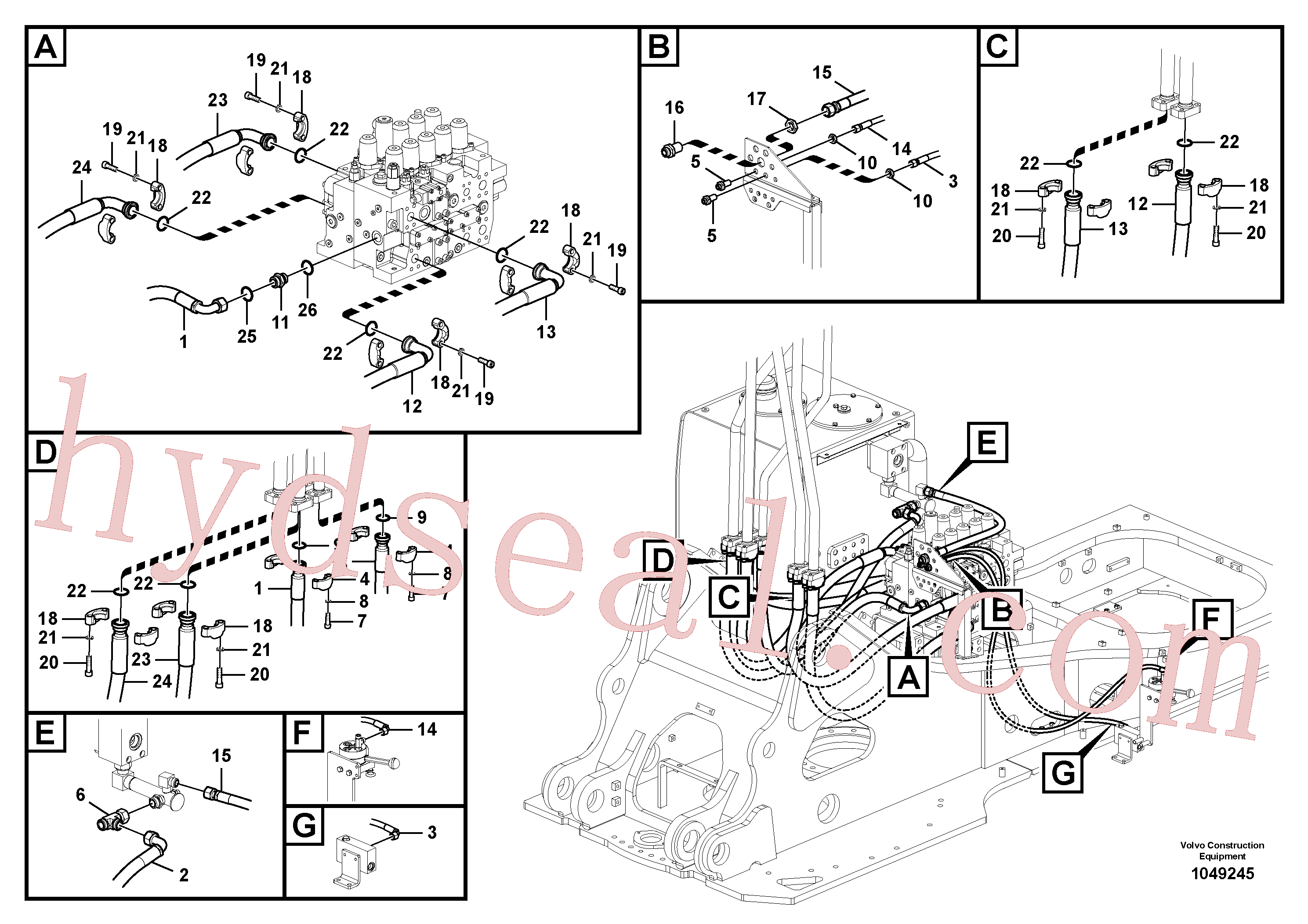 VOE14596919 for Volvo Hydraulic system, intermediate arm piping(1049245 assembly)