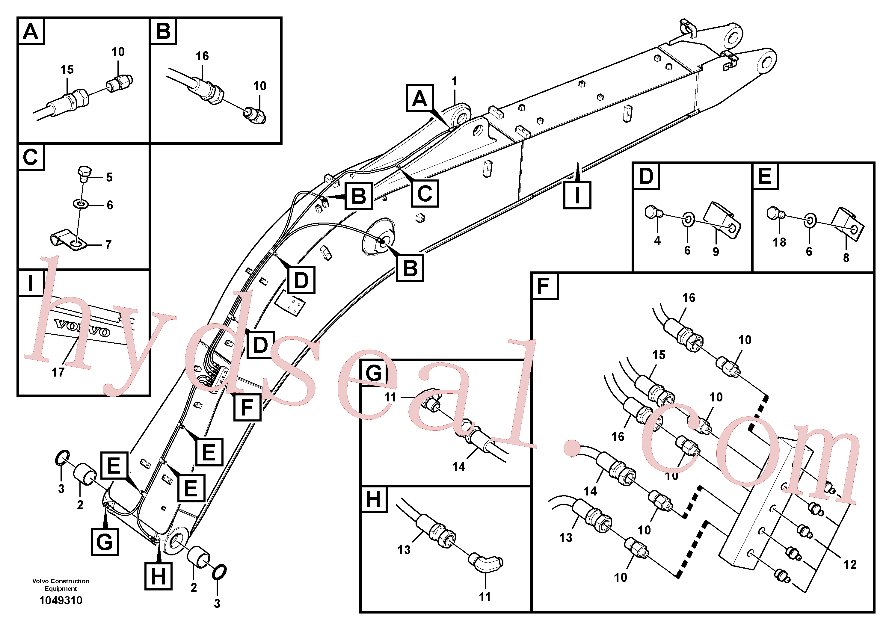 VOE14882847 for Volvo Boom and grease piping(1049310 assembly)