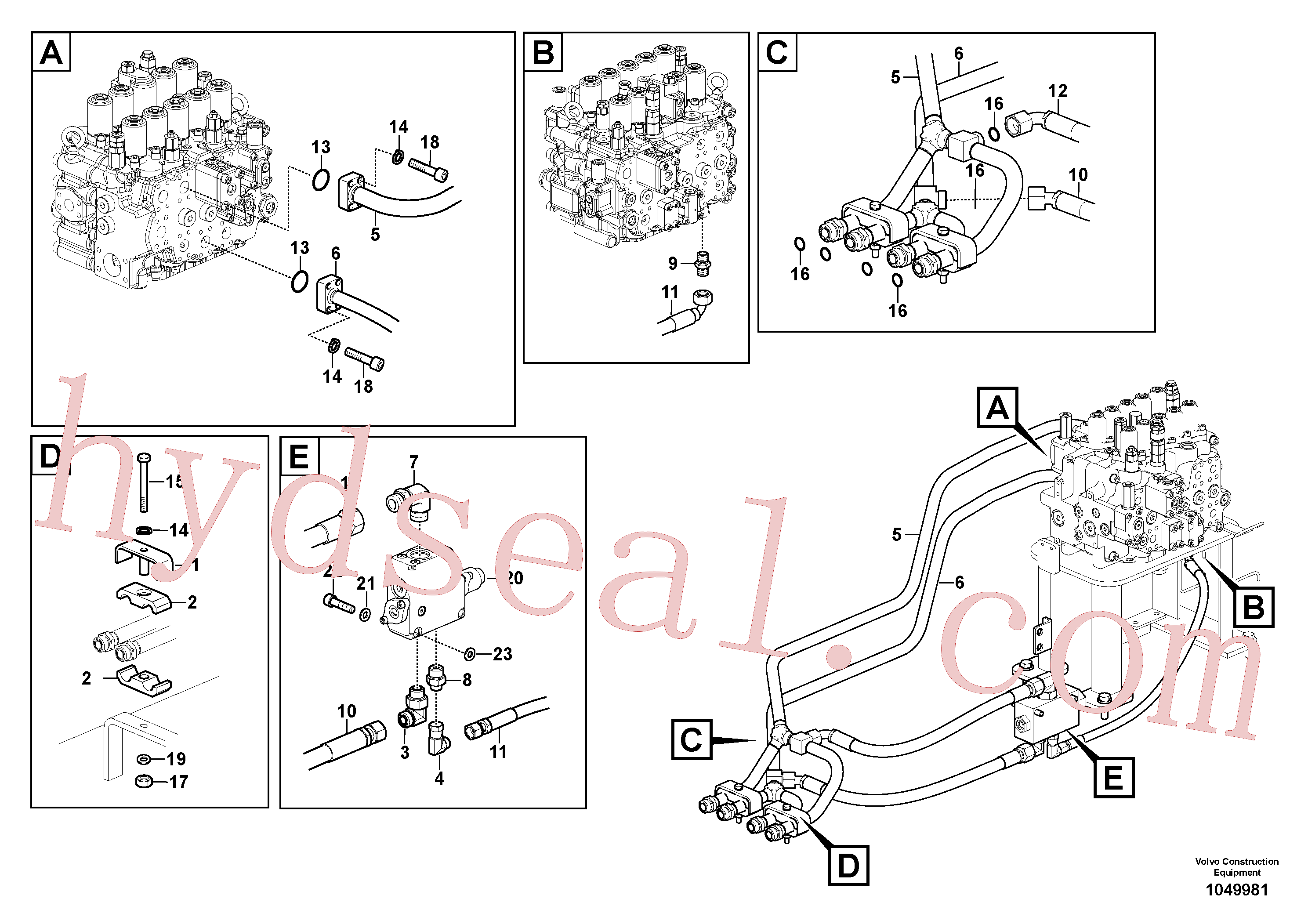 VOE937258 for Volvo Hydraulic system, control valve to boom and swing(1049981 assembly)