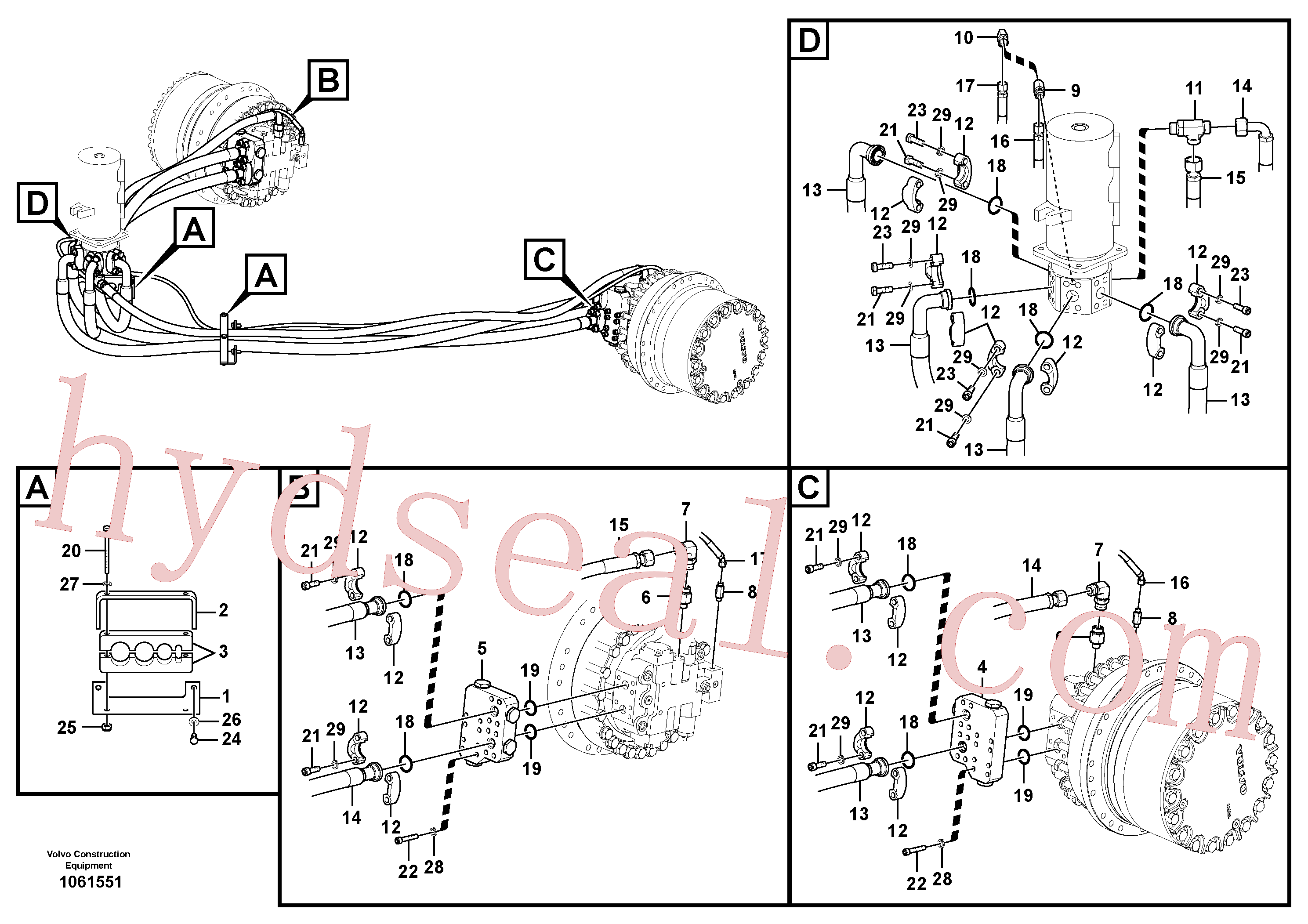 VOE938280 for Volvo Turning joint line, turning joint to travel motor(1061551 assembly)