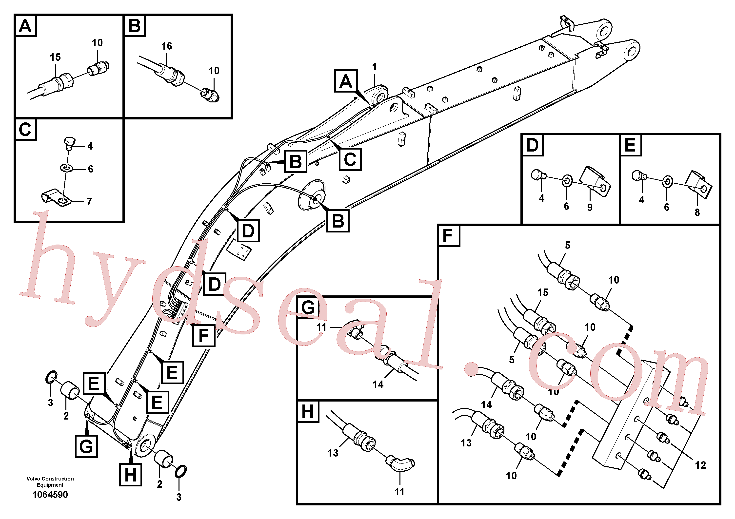 VOE14882847 for Volvo Boom and grease piping(1064590 assembly)