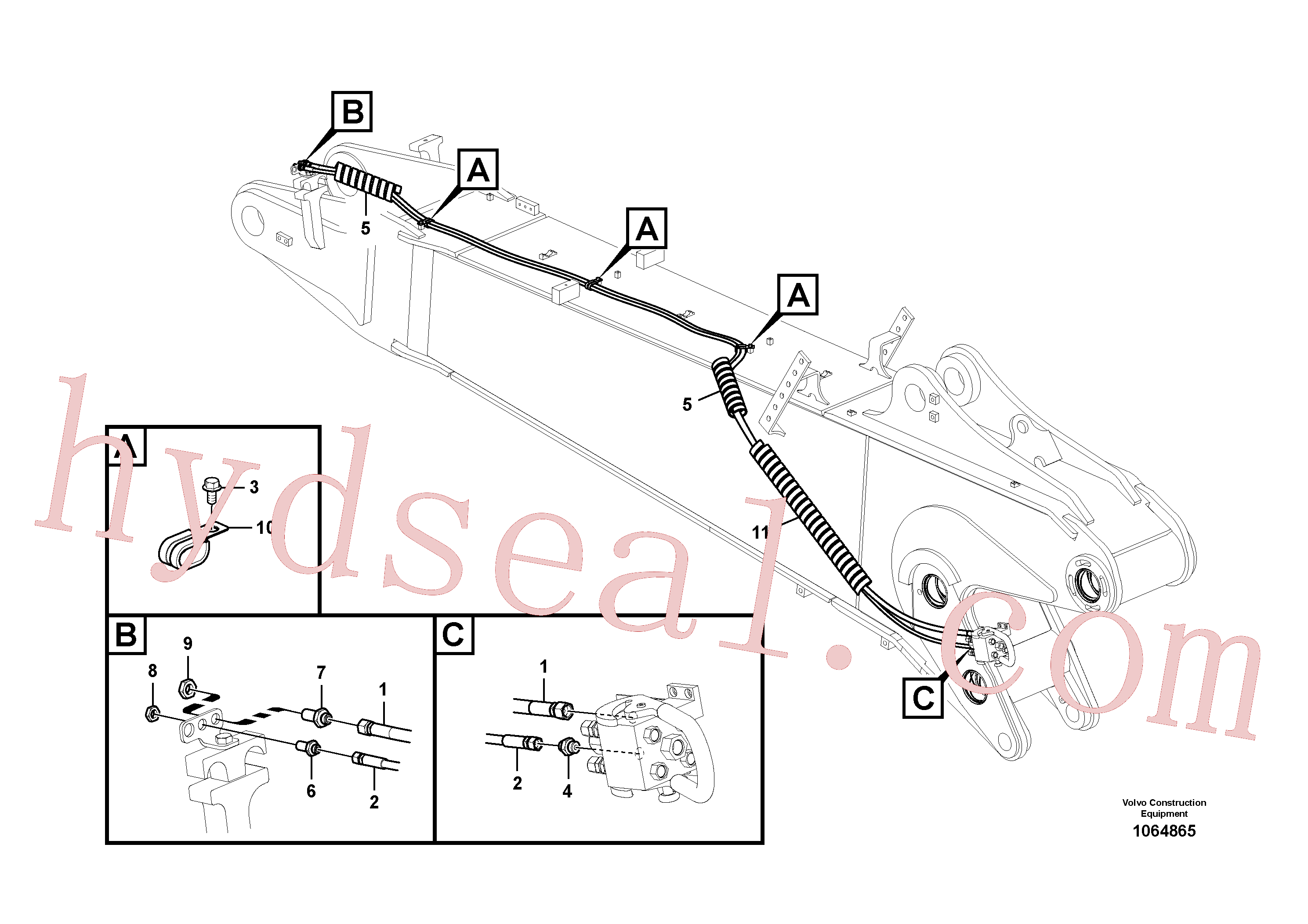 VOE938227 for Volvo Working hydraulic, quick fit on boom(1064865 assembly)