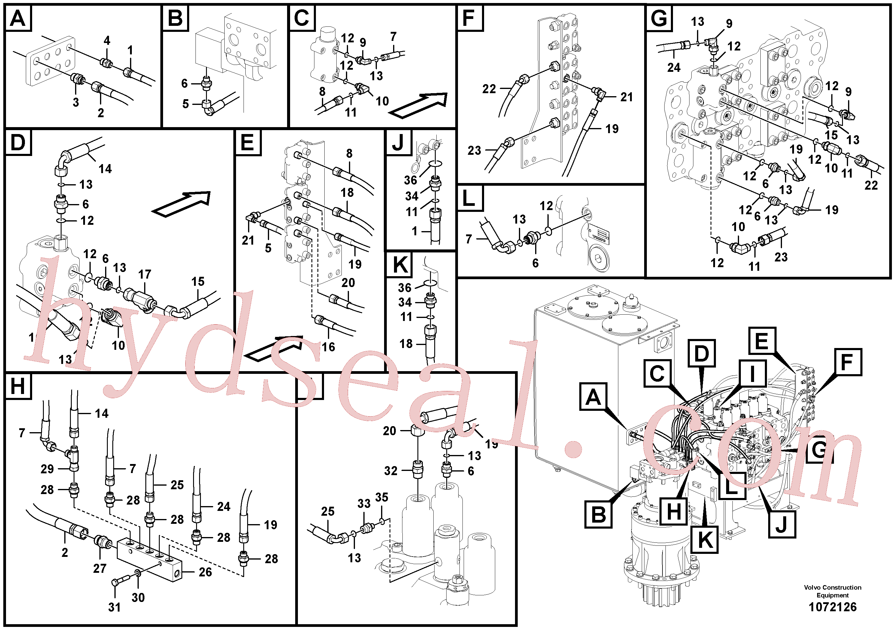 VOE15152347 for Volvo Servo system, control valve piping., Servo system, control valve to remote control valve(1072126 assembly)