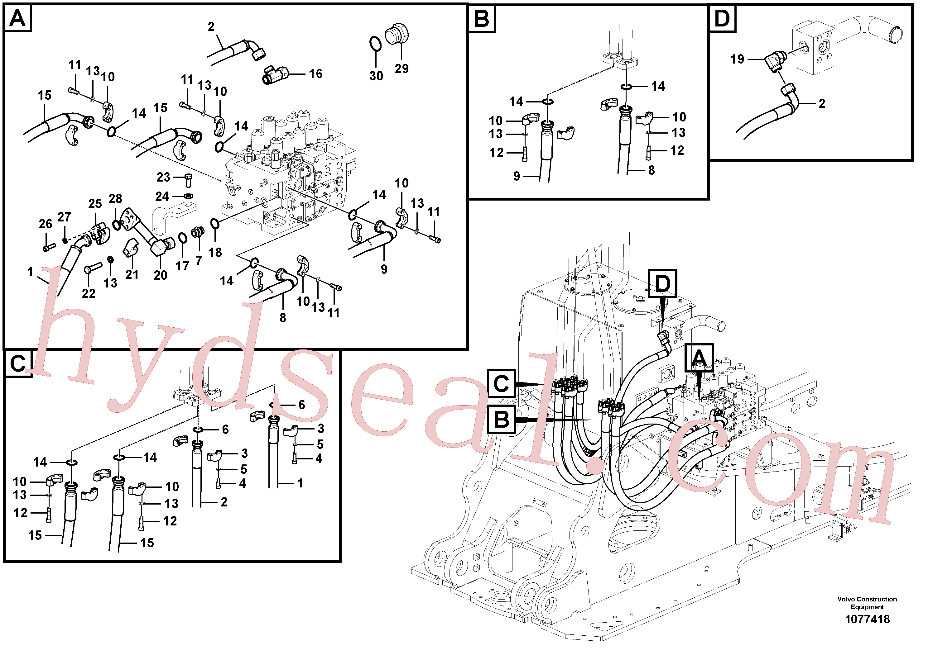 VOE14596919 for Volvo Hydraulic system, intermediate arm piping(1077418 assembly)