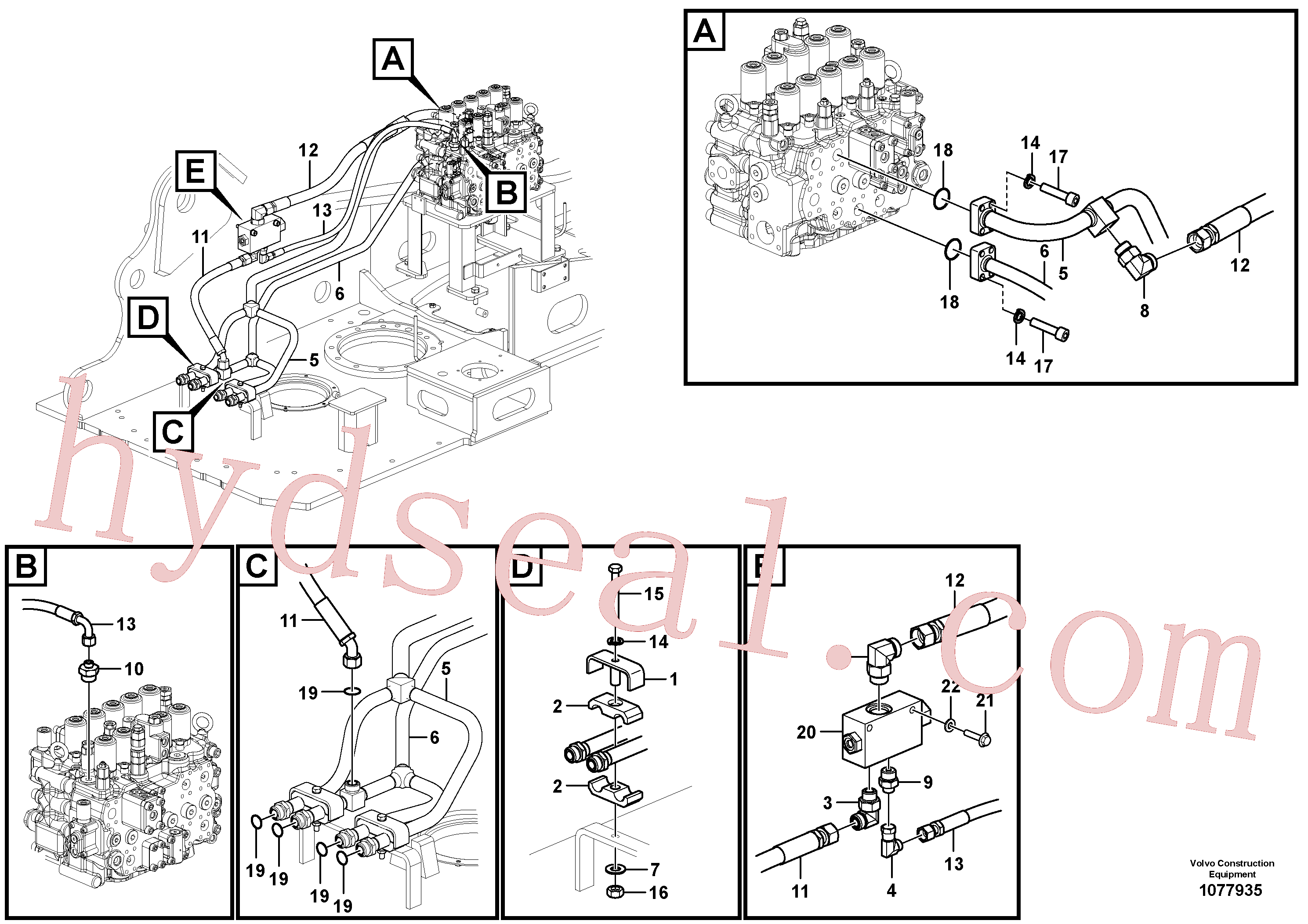 VOE937258 for Volvo Hydraulic system, control valve to boom and swing(1077935 assembly)