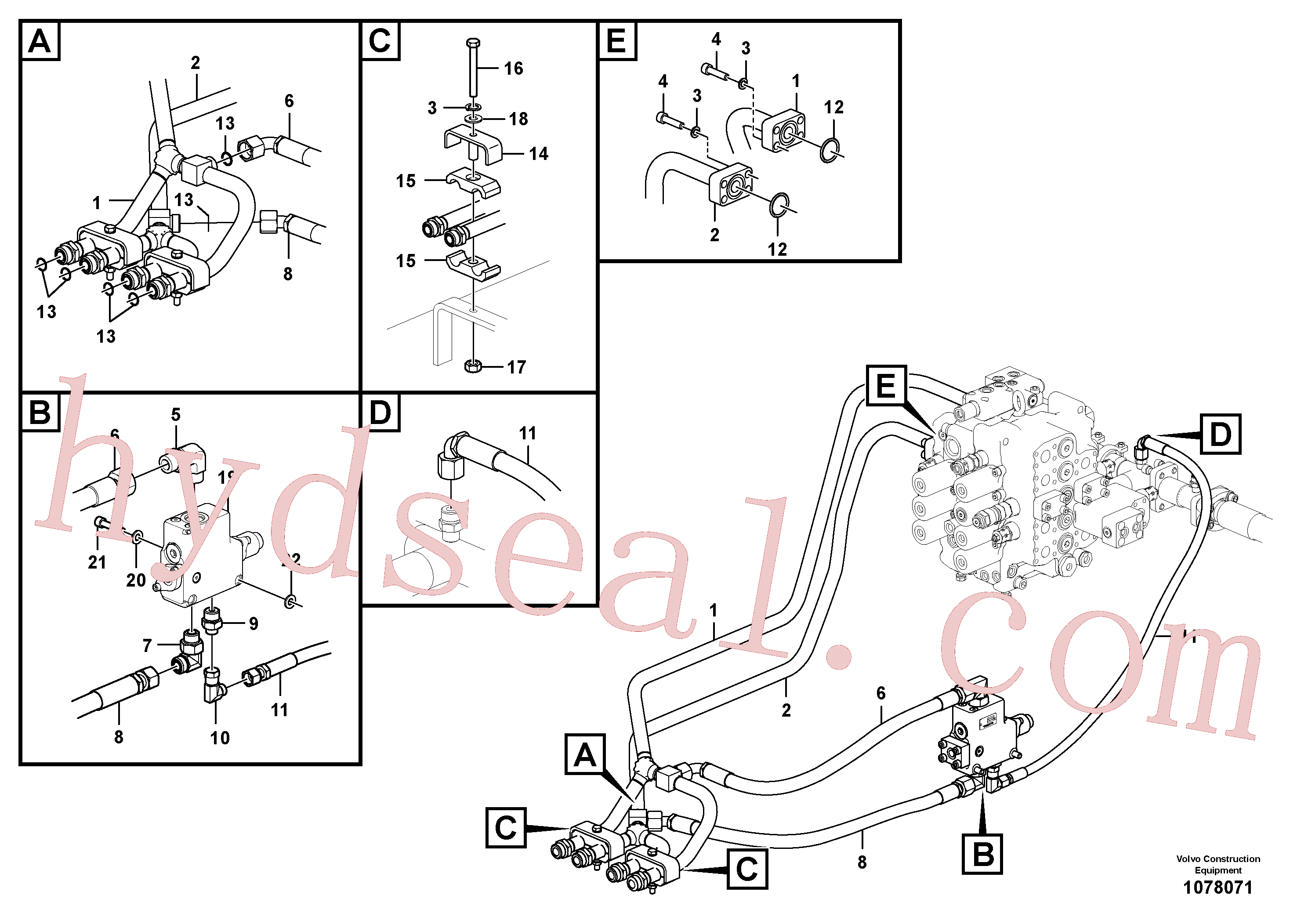 VOE937258 for Volvo Hydraulic system, control valve to boom and swing(1078071 assembly)
