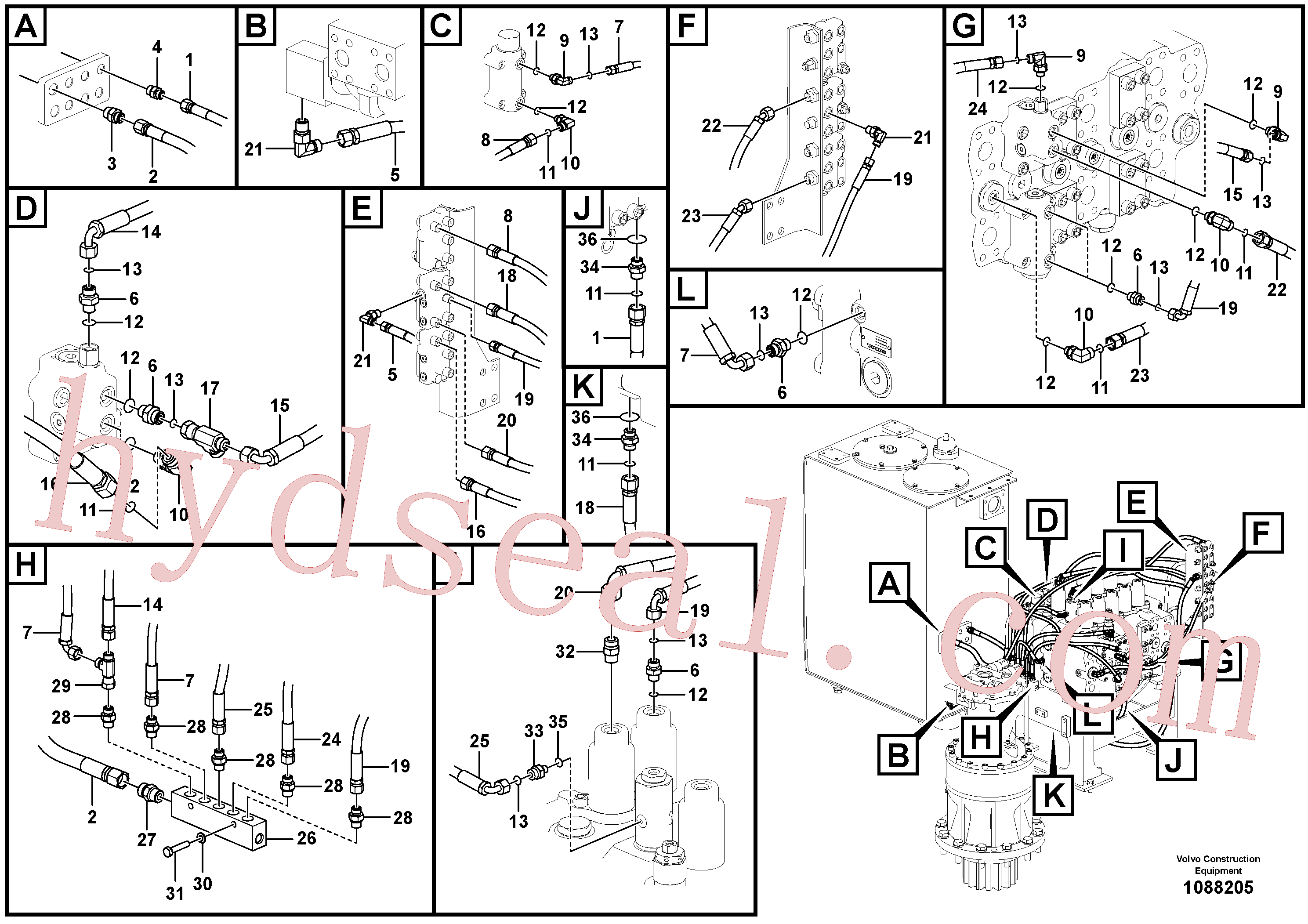 VOE15152347 for Volvo Servo system, control valve piping.(1088205 assembly)