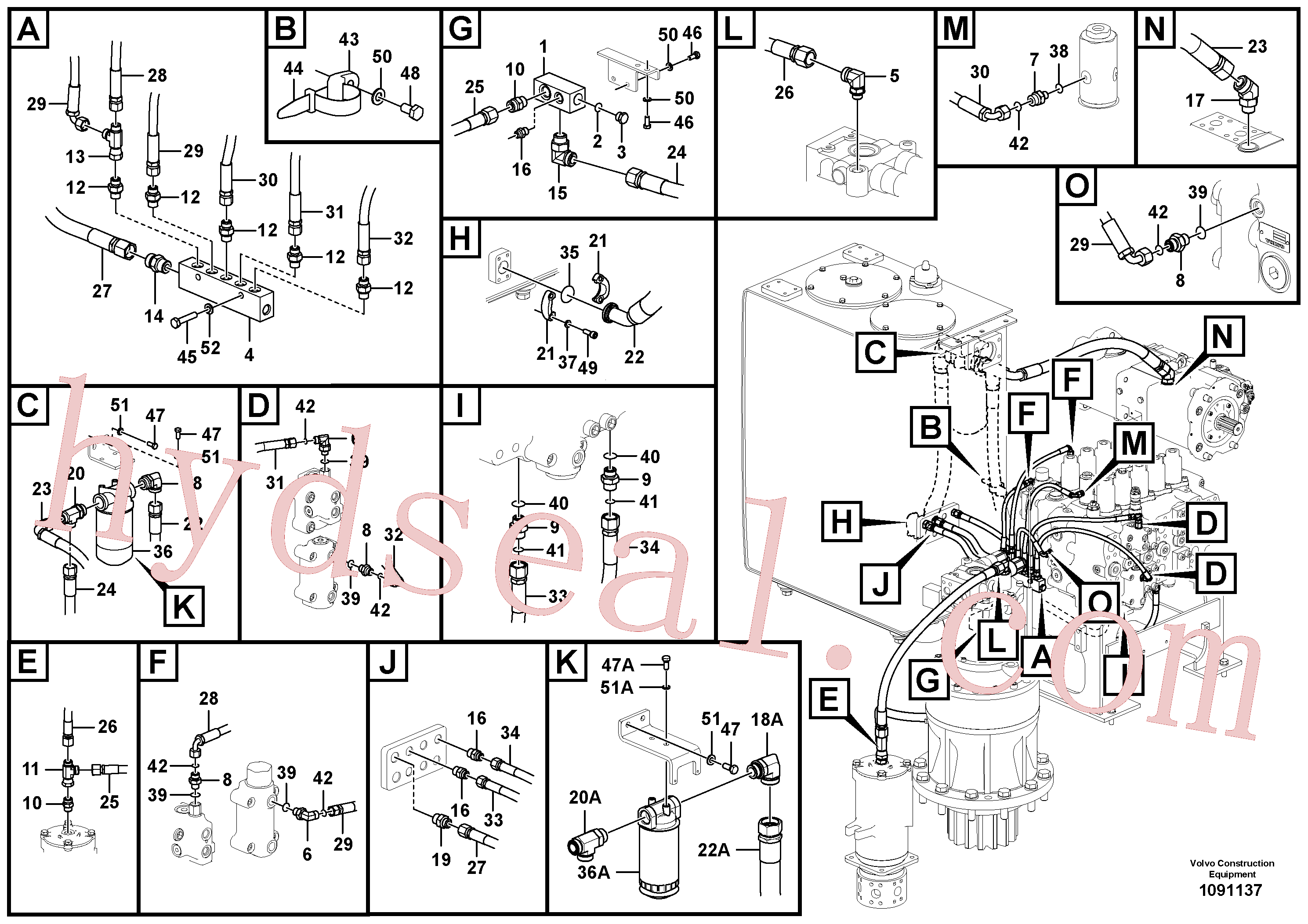 VOE15152347 for Volvo Servo system, pump piping and filter mount.(1091137 assembly)