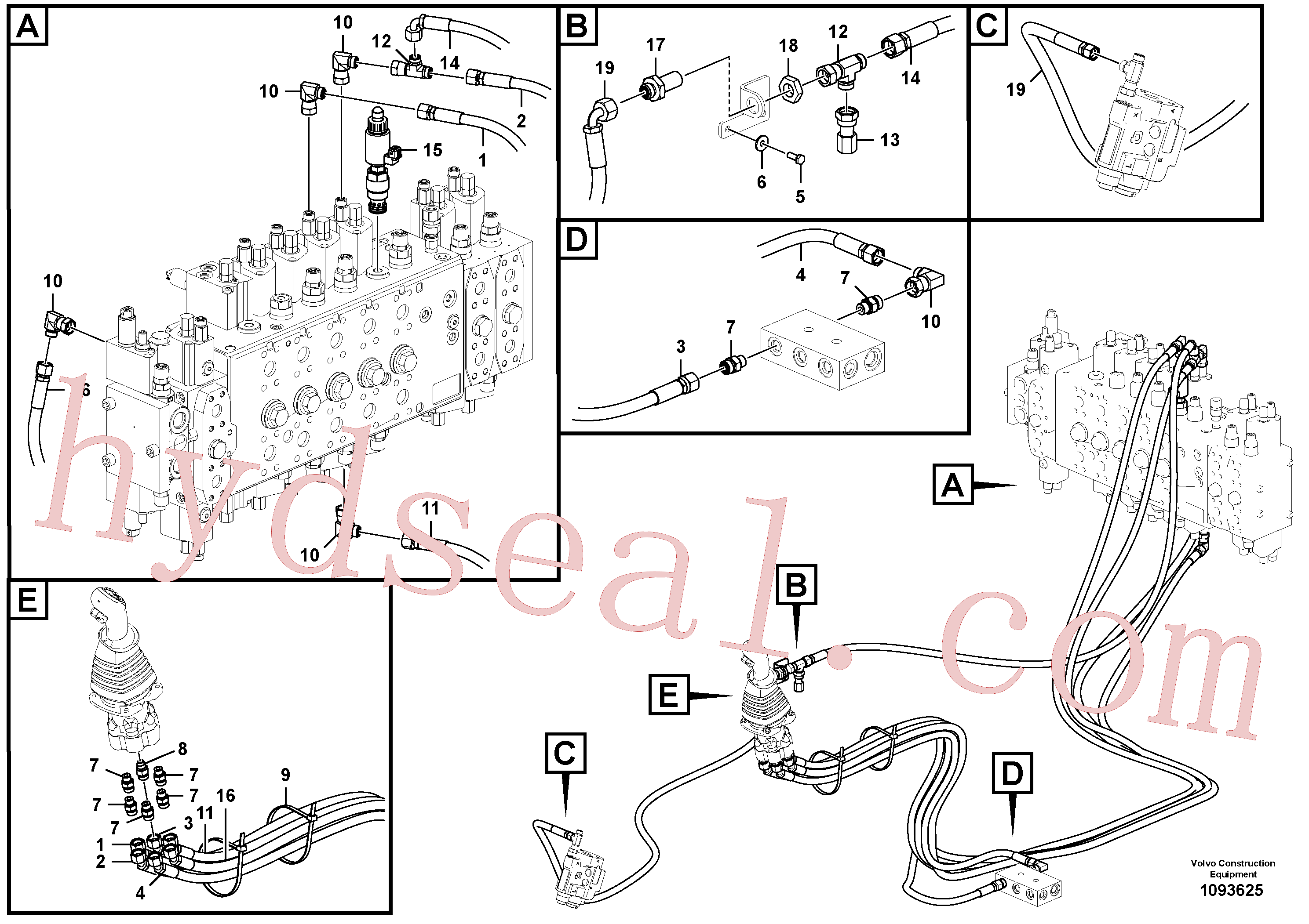 VOE15042408 for Volvo Servo system, control valve to remote control valve(1093625 assembly)