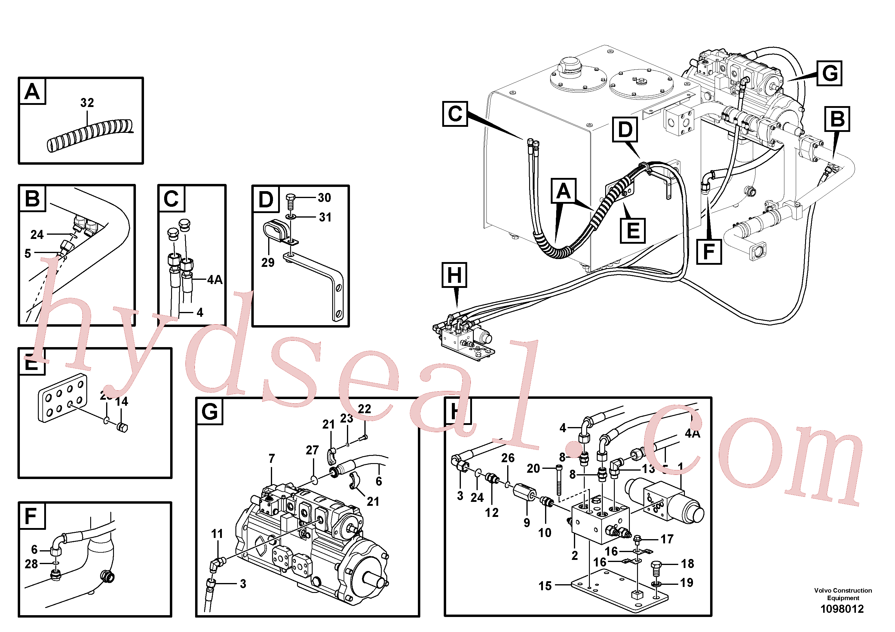VOE14555280 for Volvo Working hydraulic, slope and rotator on upper frame(1098012 assembly)