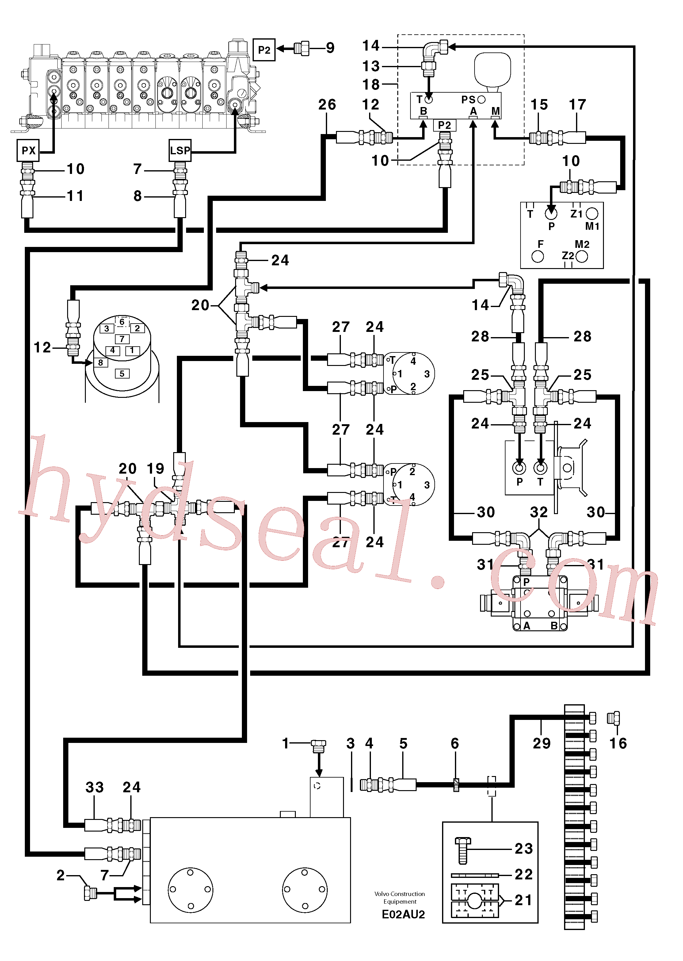 PJ4740124 for Volvo Attachments supply and return circuit(E02AU2 assembly)