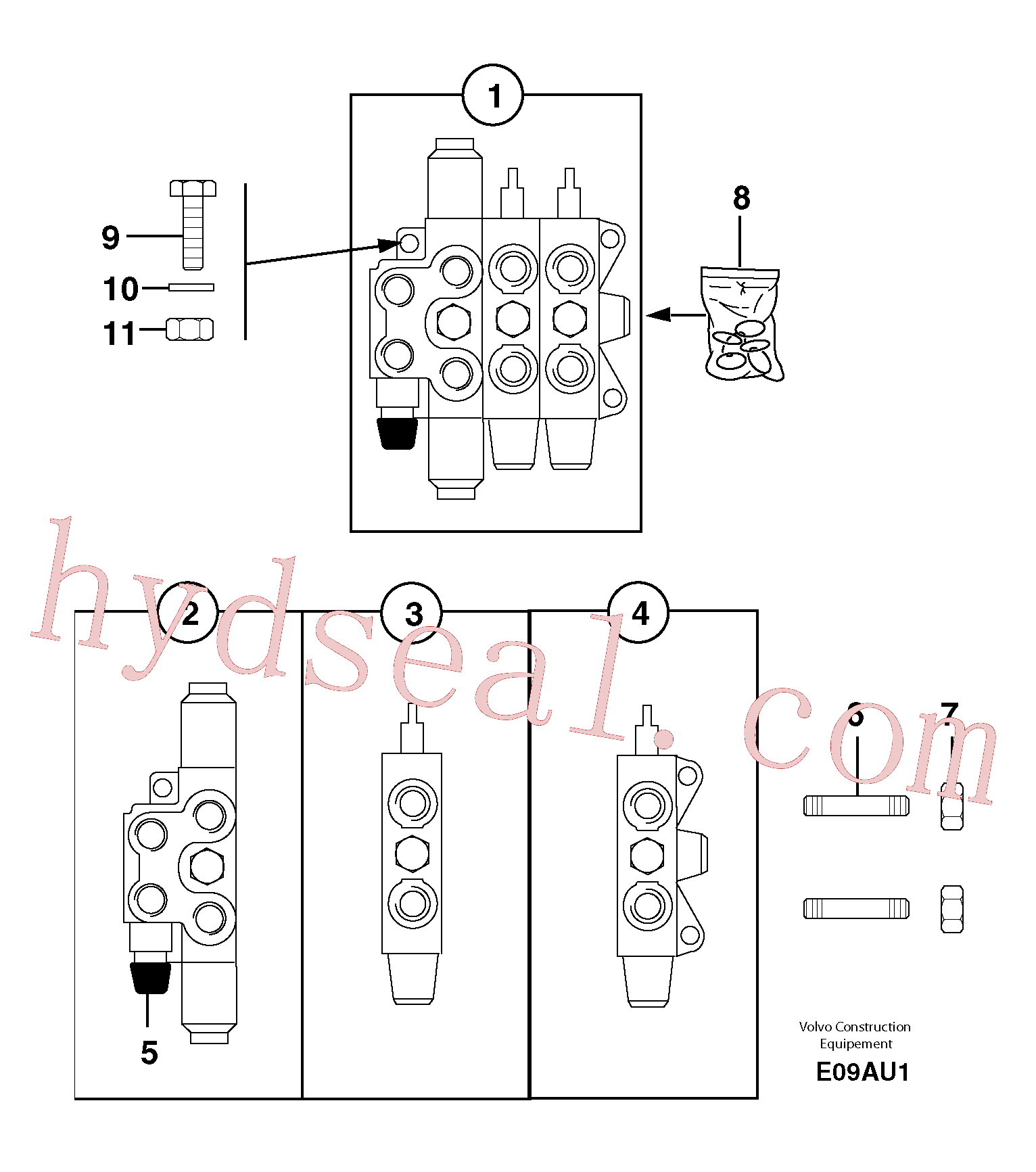PJ5360227 for Volvo Control valve : 3 spools(E09AU1 assembly)