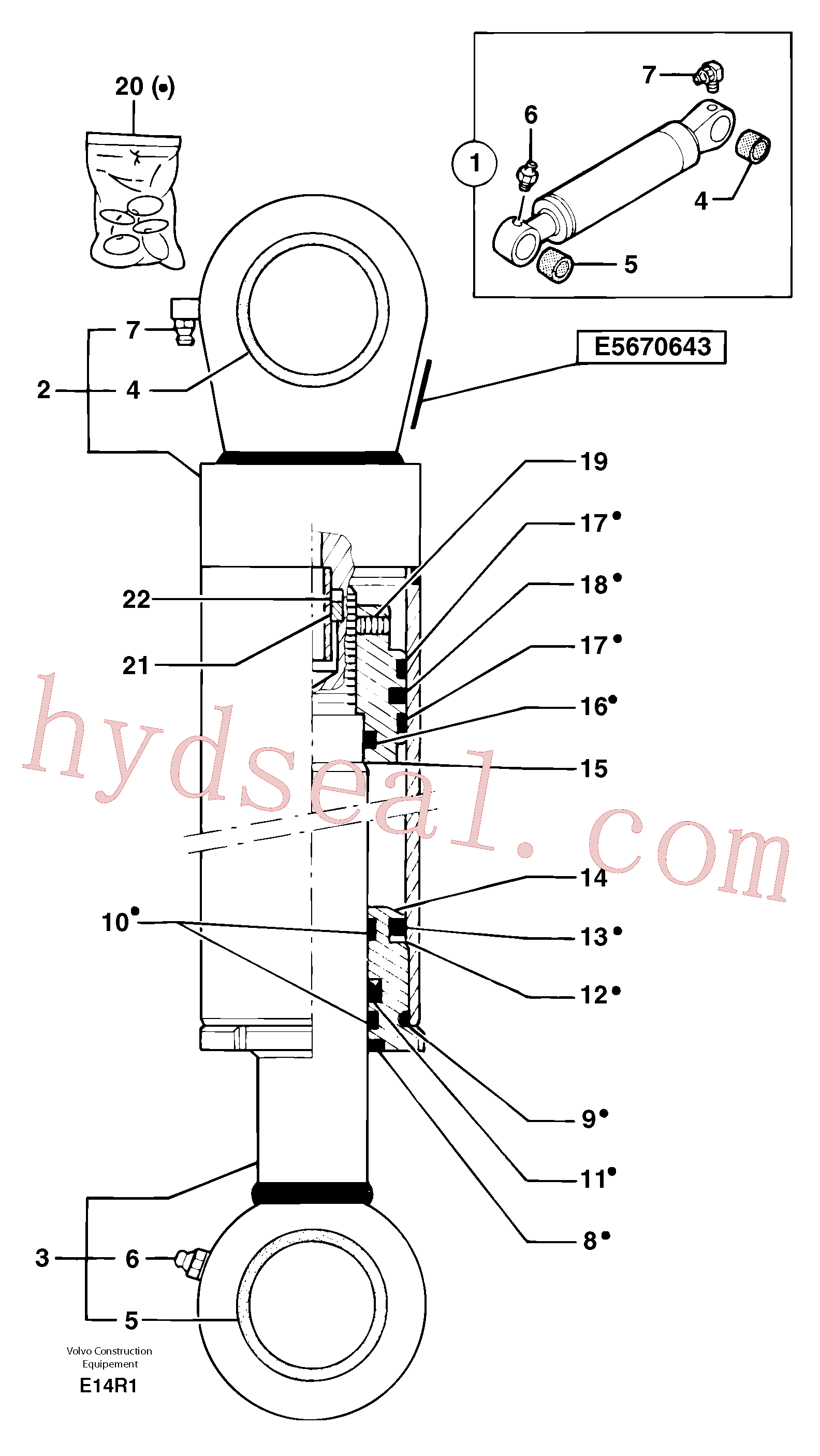 PJ7414621 for Volvo Dipper arm cylinder(E14R1 assembly)