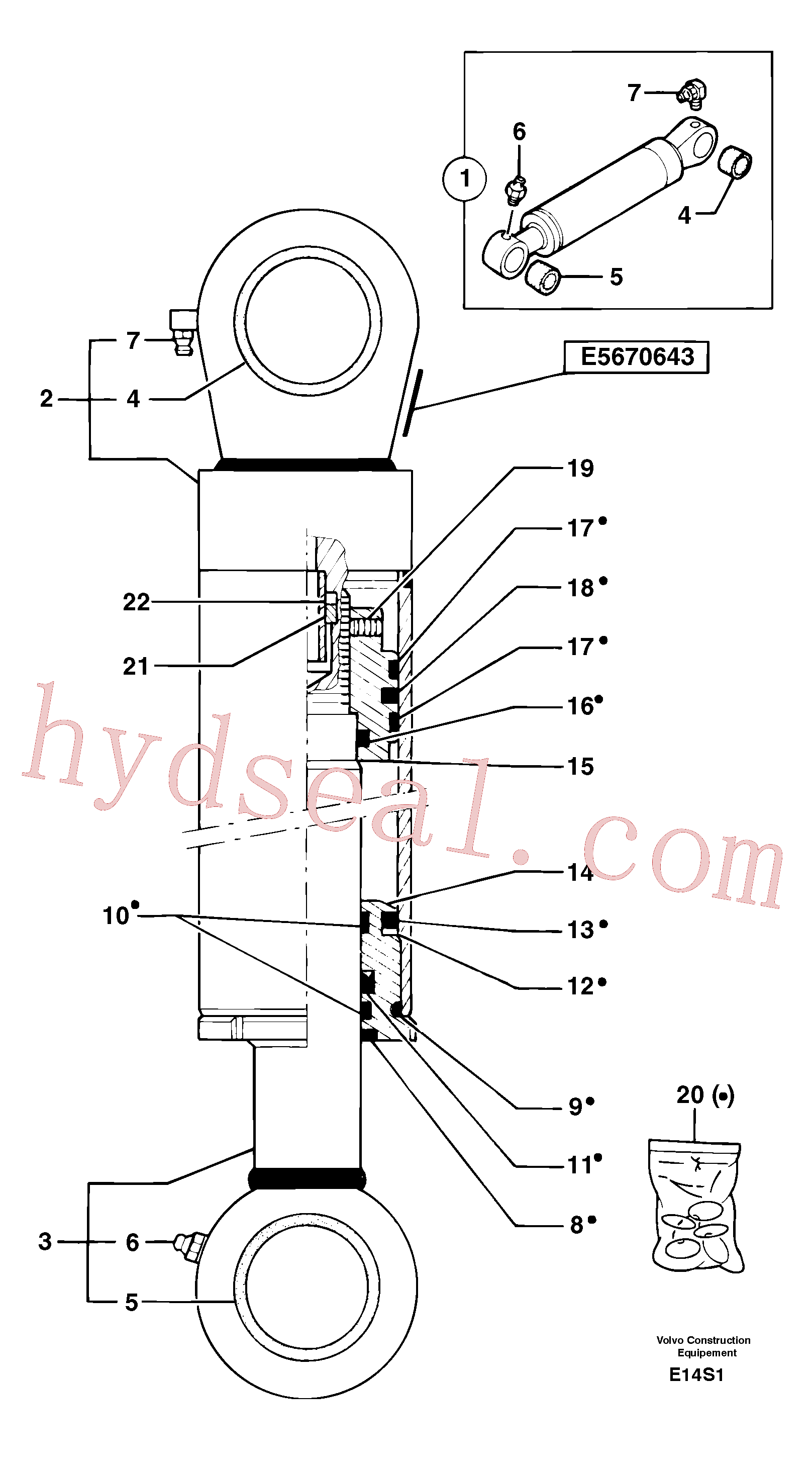 PJ7414621 for Volvo Dipper arm cylinder(E14S1 assembly)