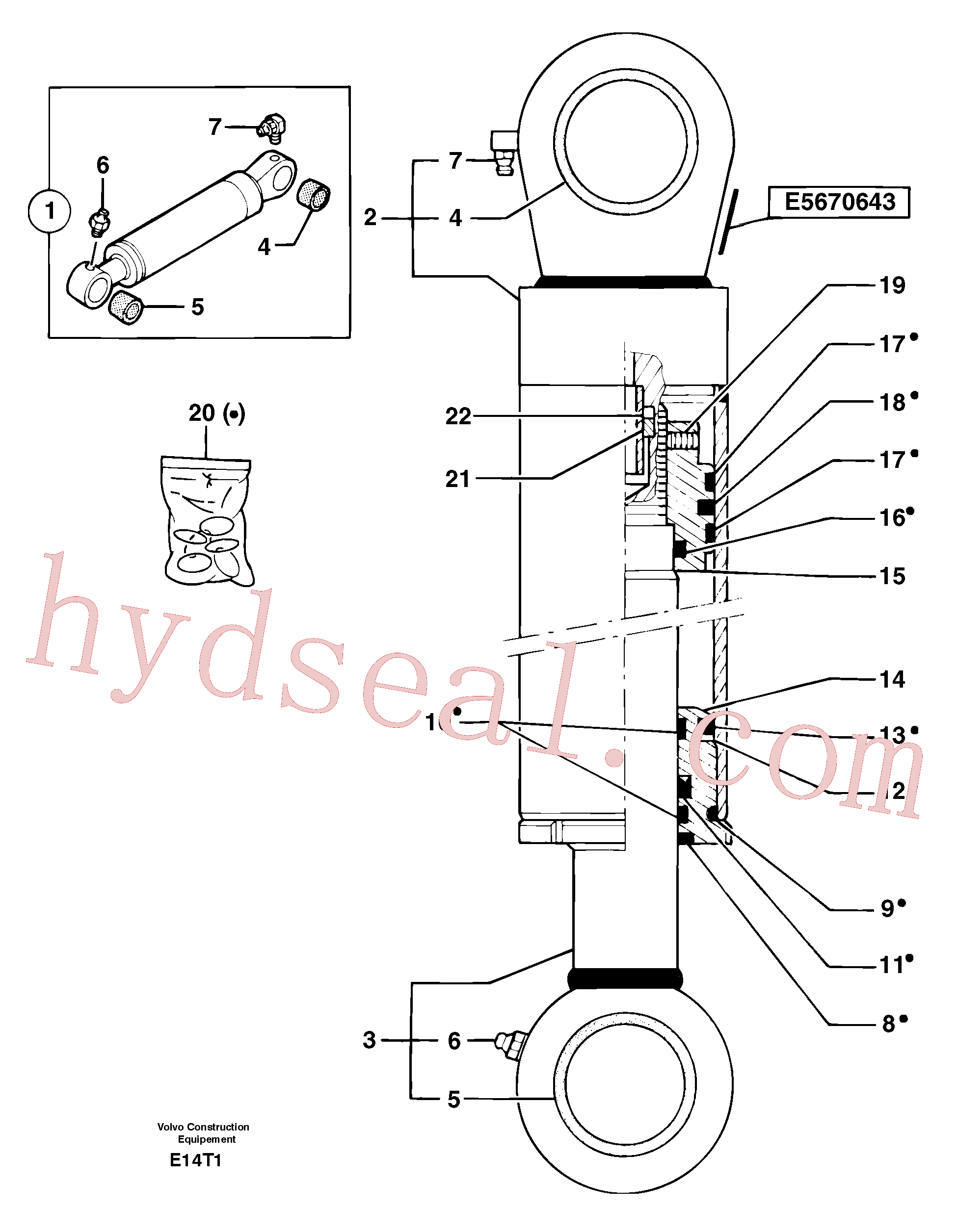 PJ7414621 for Volvo Dipper arm cylinder(E14T1 assembly)