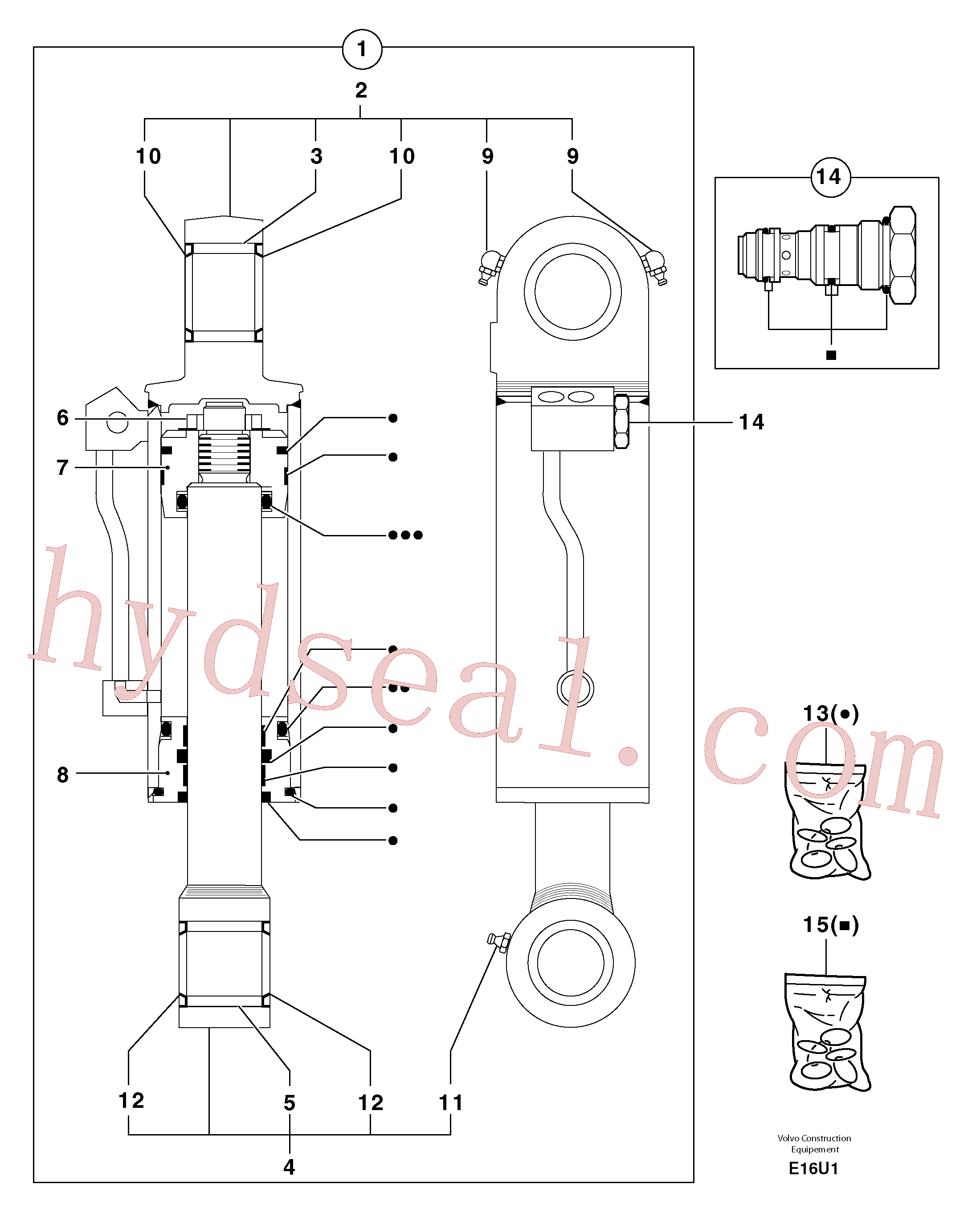 PJ3870258 for Volvo Dozer blade cylinder(E16U1 assembly)