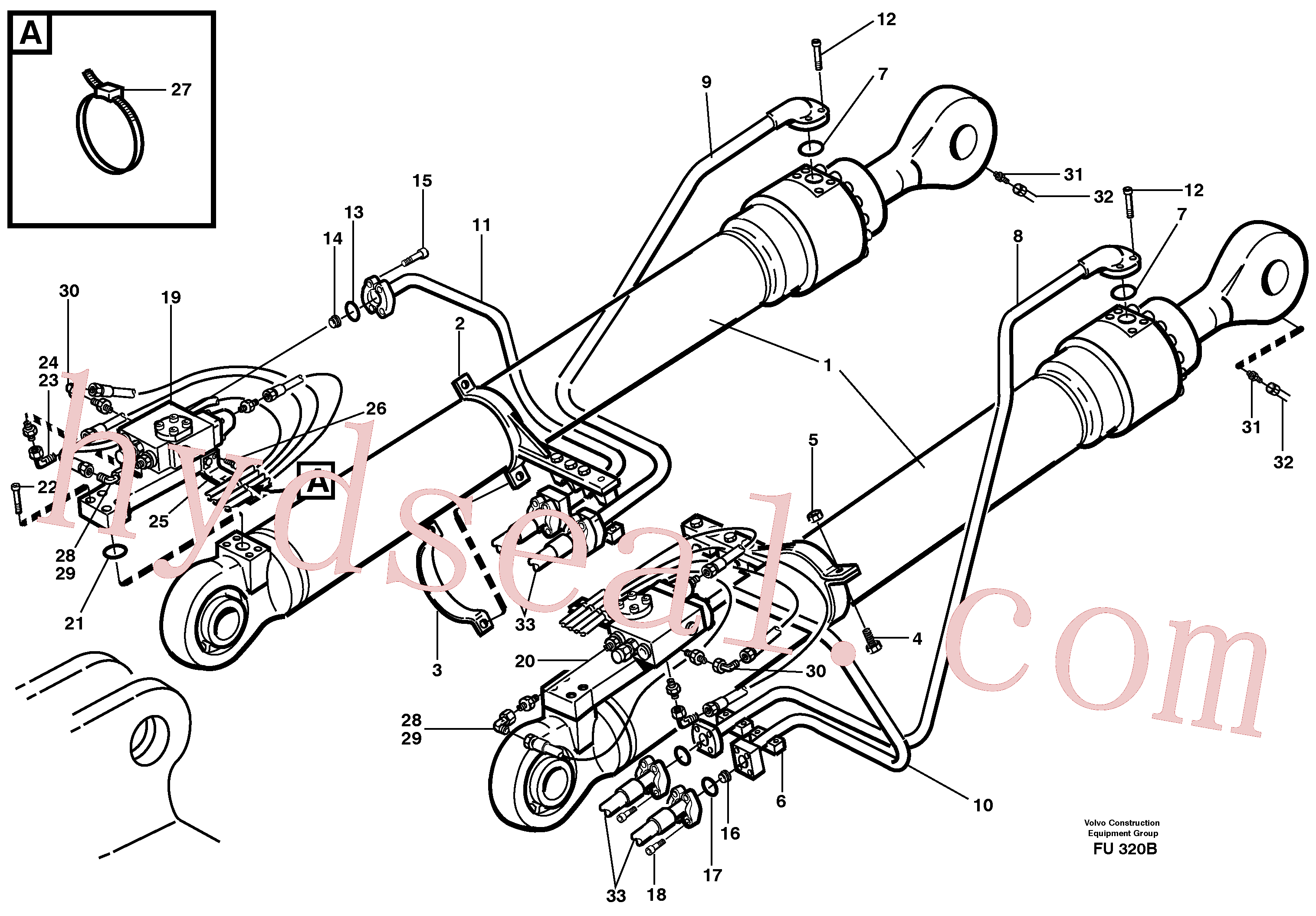 VOE14267019 for Volvo Hydraulic system, boom cylinder, backhoe boom(FU320B assembly)
