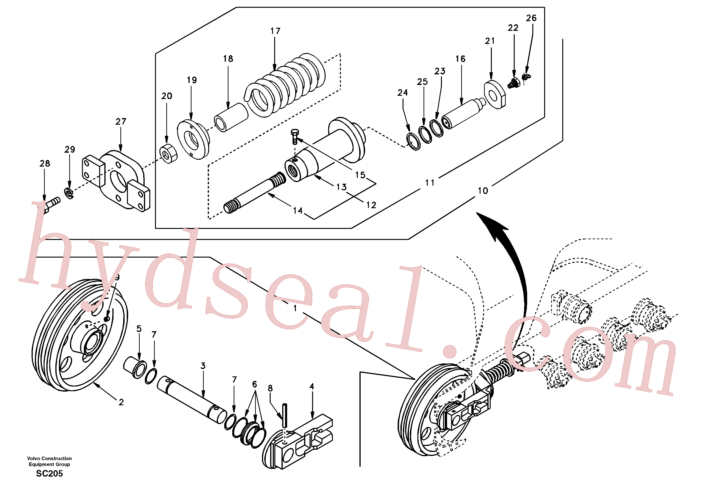 VOE992954 for Volvo Front idler, spring package(SC205 assembly)
