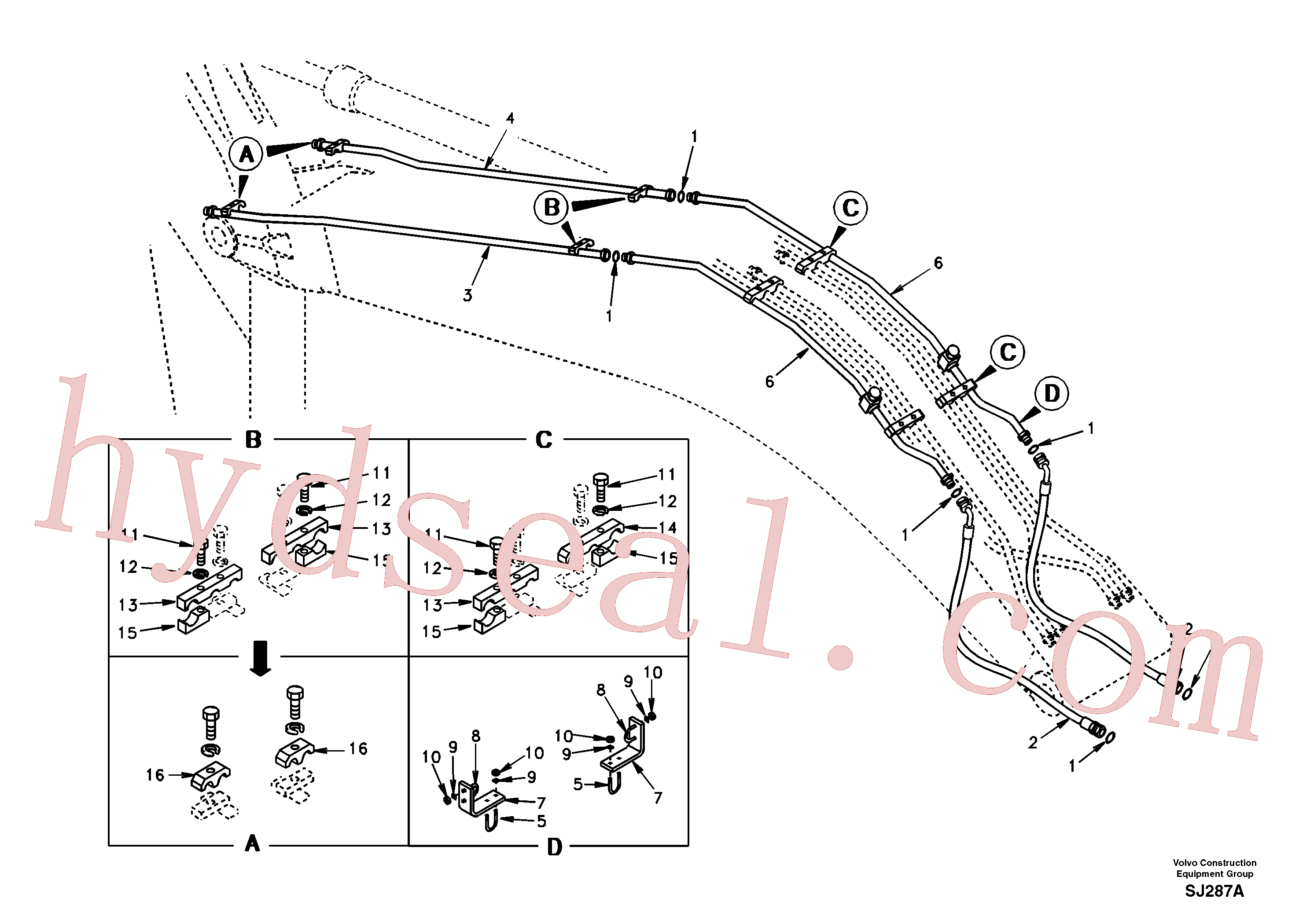 SA1074-09750 for Volvo Working hydraulic, hammer and shear for boom(SJ287A assembly)