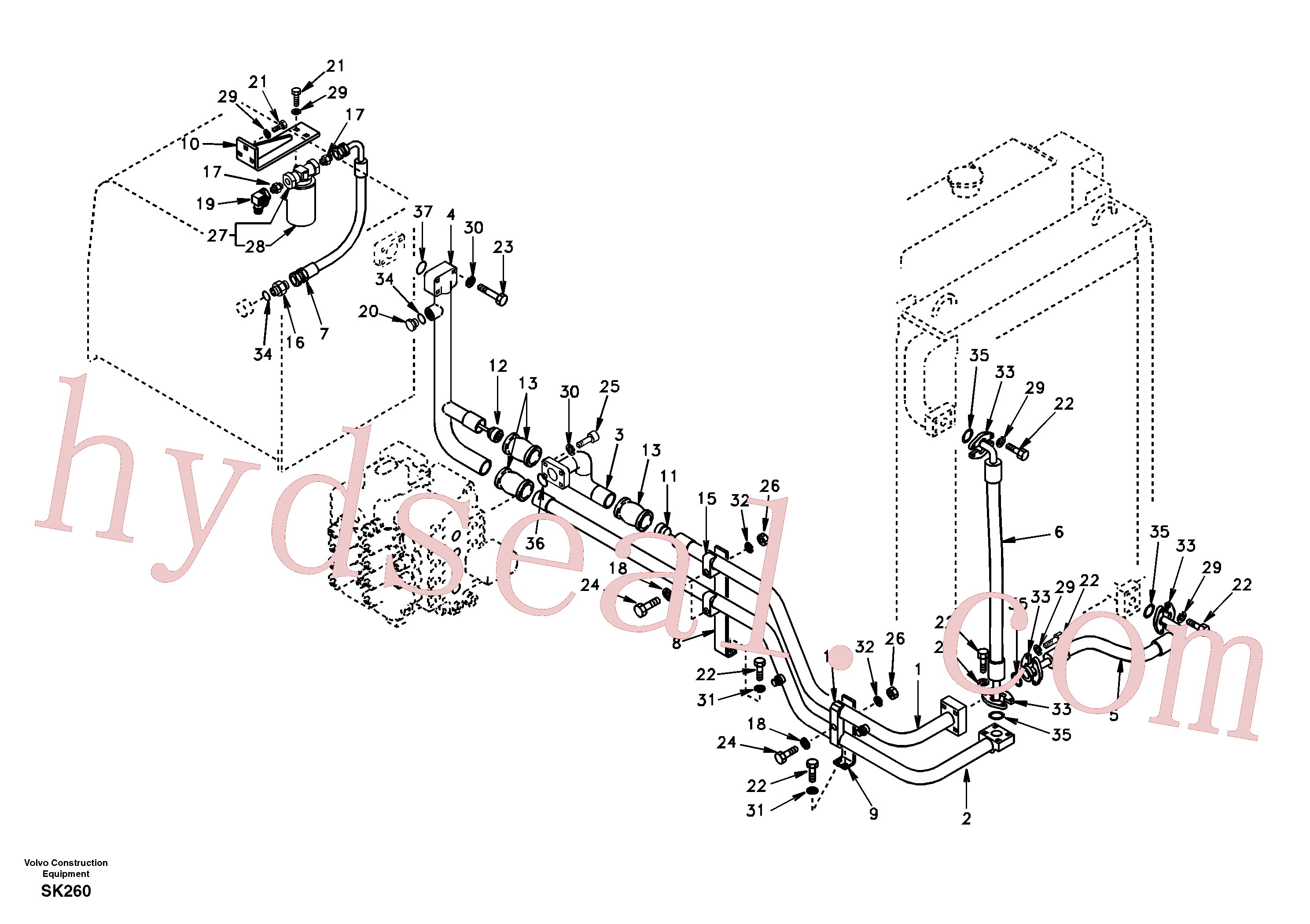 SA9425-51041 for Volvo Hydraulic system, hydraulic tank to hydraulic oil cooler(SK260 assembly)