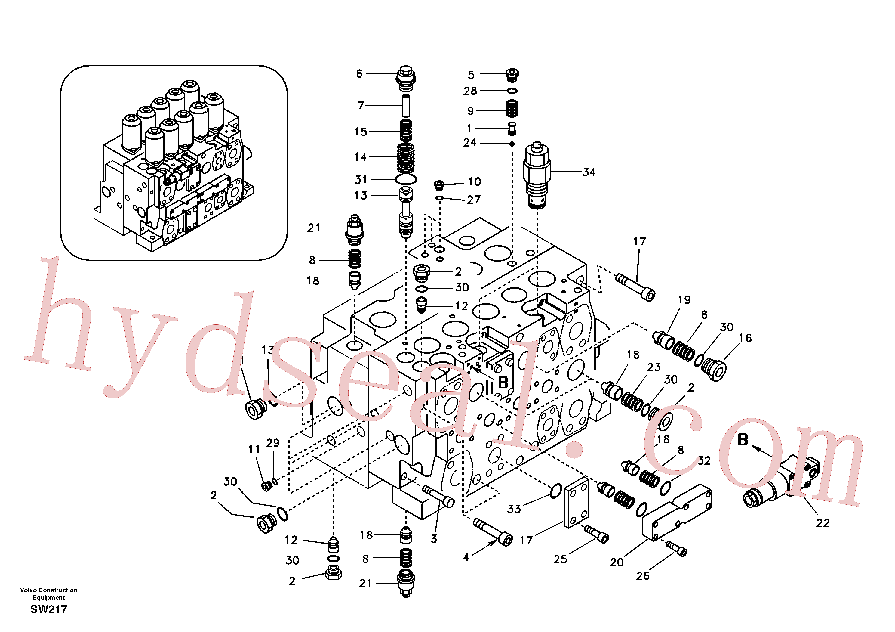SA8240-03490 for Volvo Main control valve, relief valve and dipper arm holding(SW217 assembly)