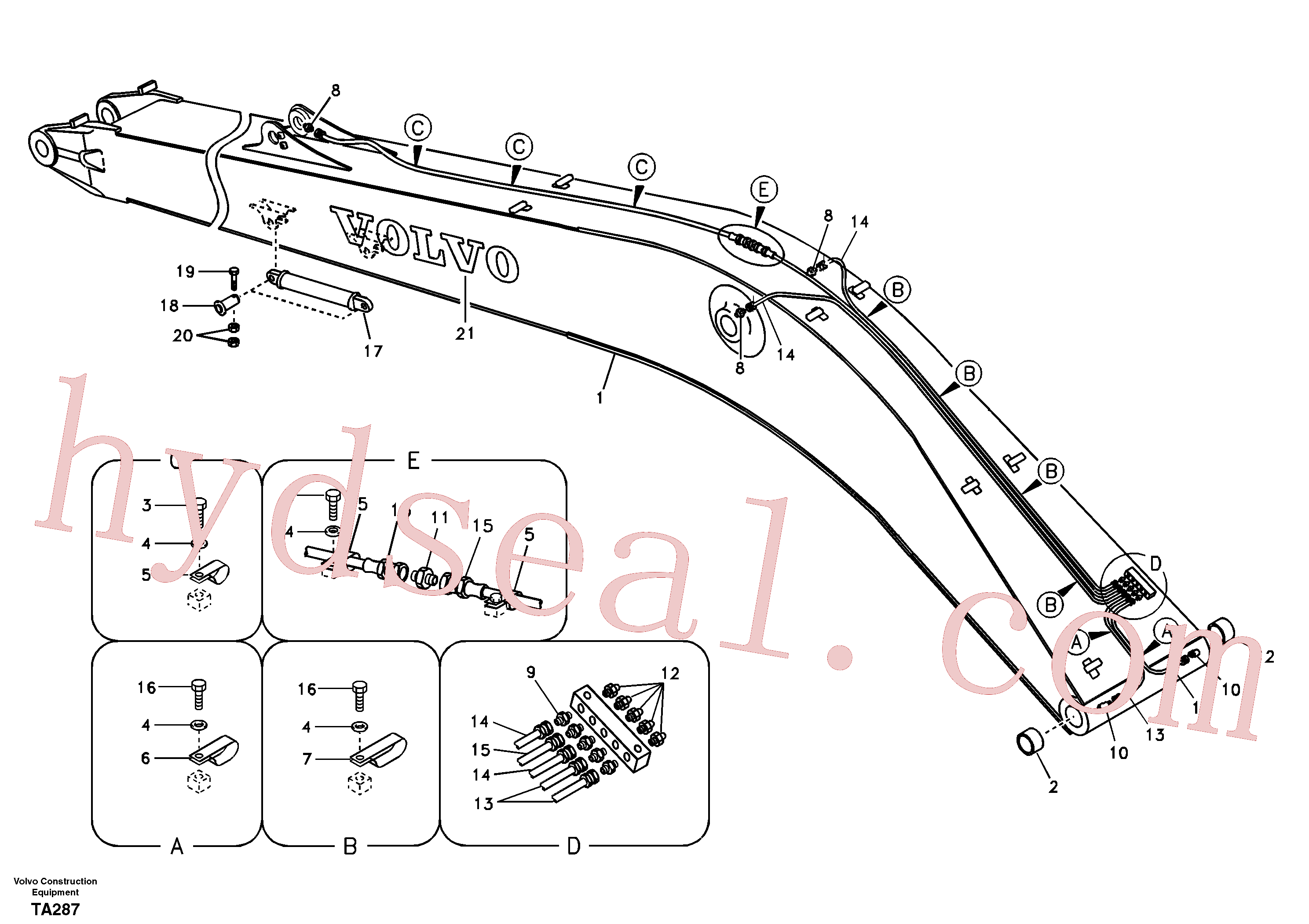VOE14514447 for Volvo Boom and grease piping, long reach(TA287 assembly)